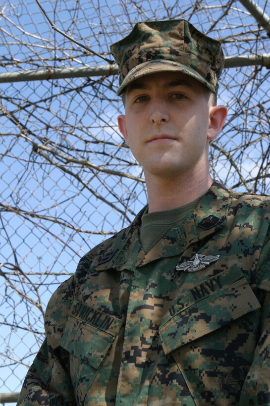 MARINE CORPS BASE CAMP LEJEUNE, N.C. (March 22, 2006)- Seaman Brandon S. Stricklin, 24, from Mansfield, Ohio, spent a year deployed to Iraq's Al Anbar province. Stricklin, a corpsman with 2nd Marine Division spent the first half of his deployment conducting foot patrols with Camp Blue Diamond's guard force. Blue Diamond was the division's headquarters in Ar Ramadi, Iraq.