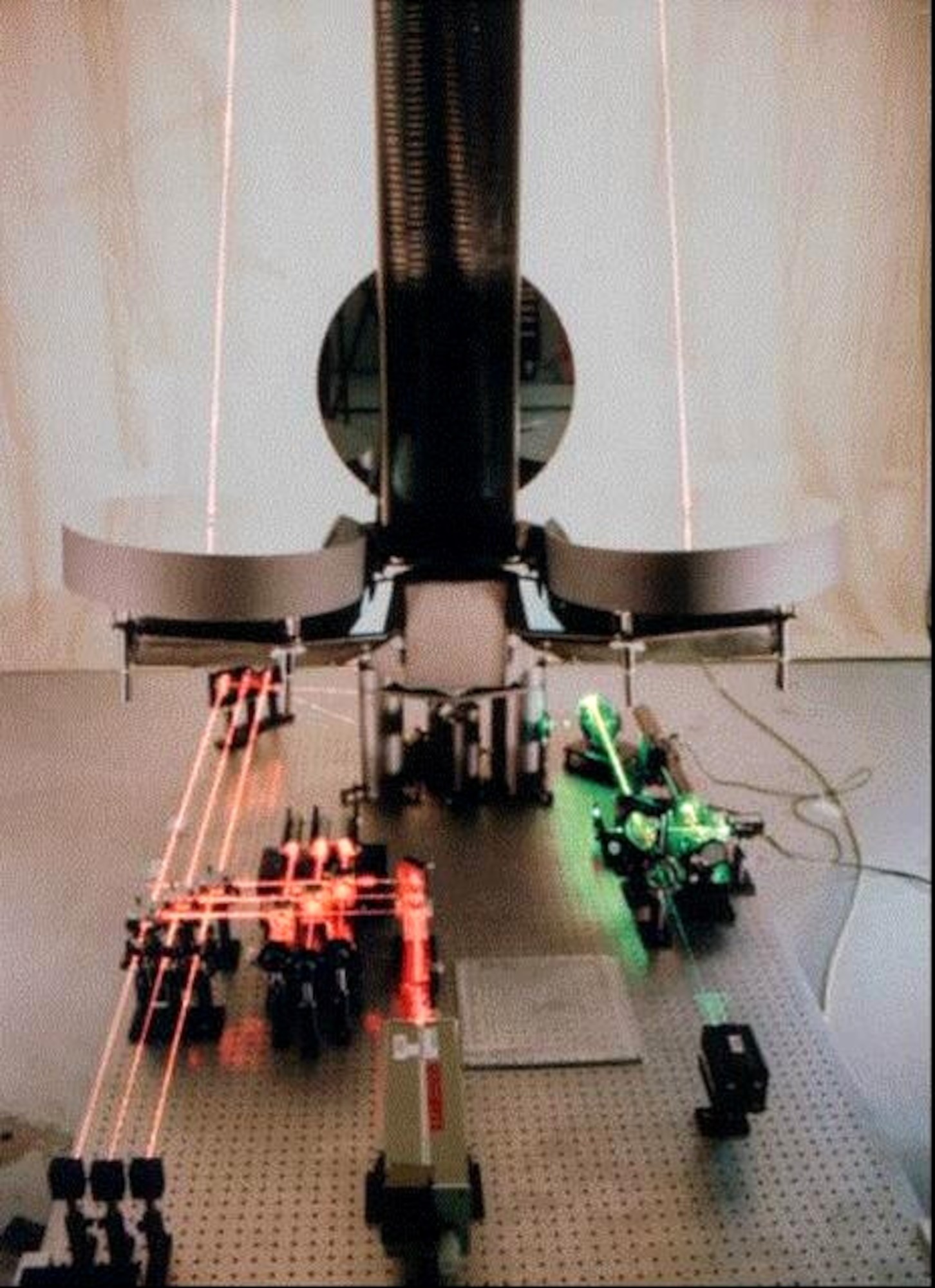 KIRTLAND AIR FORCE BASE, N.M. (AFPN) -- A laser-based sensing system measures mirror position to ensure the deployable optical telescope's proper functioning in space. It took scientists years to develop this system. The telescope can be launched on an existing unmanned launch vehicle. (U.S. Air Force photo)