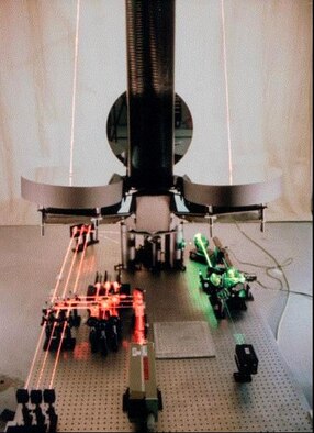 KIRTLAND AIR FORCE BASE, N.M. (AFPN) -- A laser-based sensing system measures mirror position to ensure the deployable optical telescope's proper functioning in space. It took scientists years to develop this system. The telescope can be launched on an existing unmanned launch vehicle. (U.S. Air Force photo)