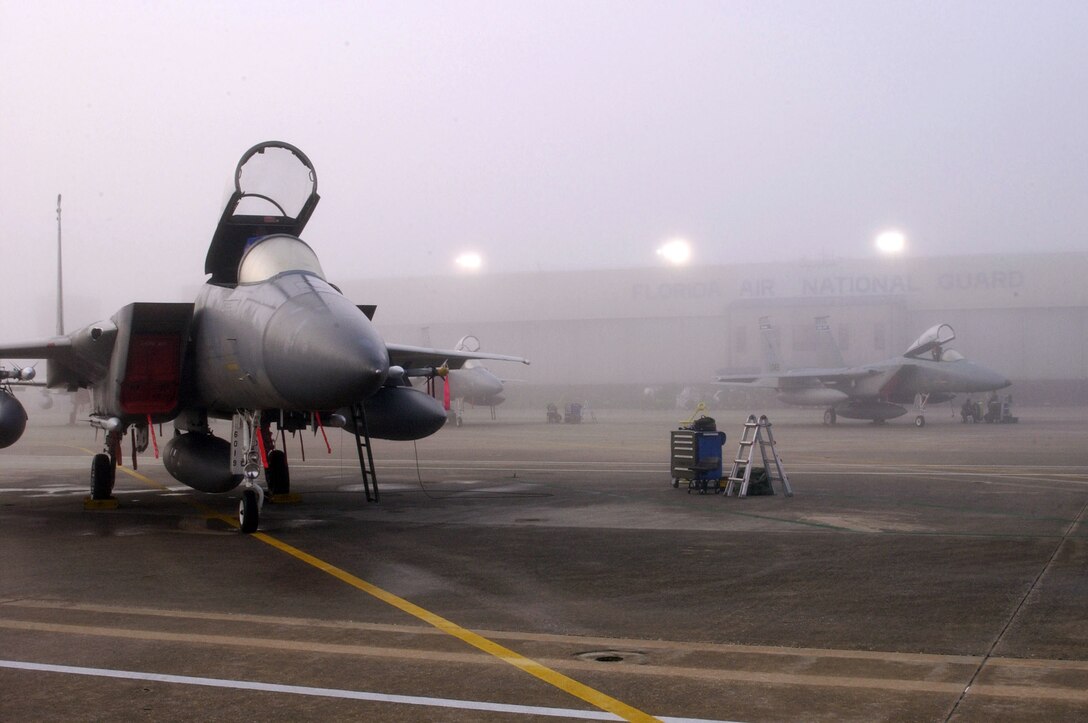 JACKSONVILLE AIR NATIONAL GUARD BASE, Fla. (AFPN) -- An F-15 Eagle sits on the flightline here before a morning launch Jan. 22. The Eagles are with the 125th Fighter Wing. The wing is participating in an operational readiness exercise to help ensure the unit is capable of deploying personnel and equipment safely and efficiently. (U.S. Air Force photo by Master Sgt. Larry Show)