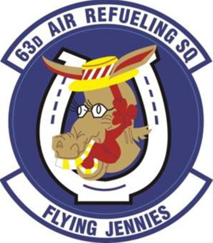 This is the 63rd Air Refueling Squadron "Flying Jennies" patch, which was used when the squadron was located at Selfridge Air National Guard Base, Mich. The squadron, assigned to 927th Air Refueling Wing, is now located at MacDill Air Force Base, Fla.