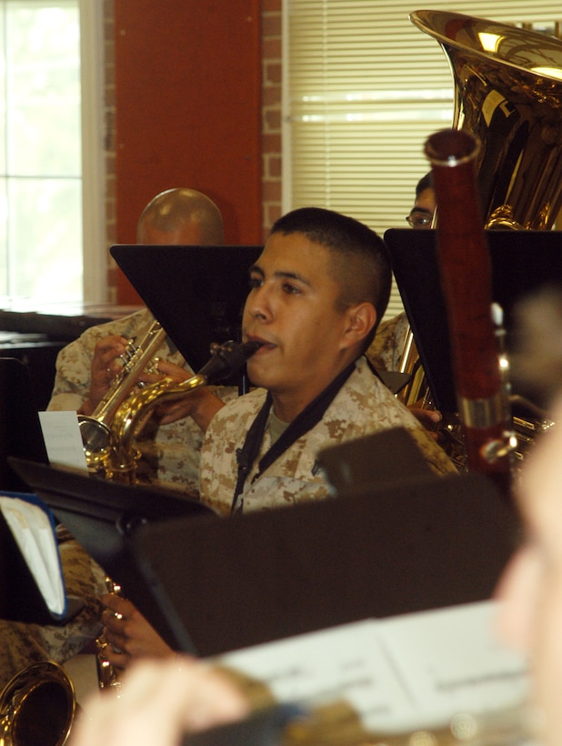 Cpl. Armando Garcia practices with the Marine Forces Reserve Band in New Orleans, LA.  Armando and his brother Fidel are both stationed in New Orleans and play in the MarForRes band.