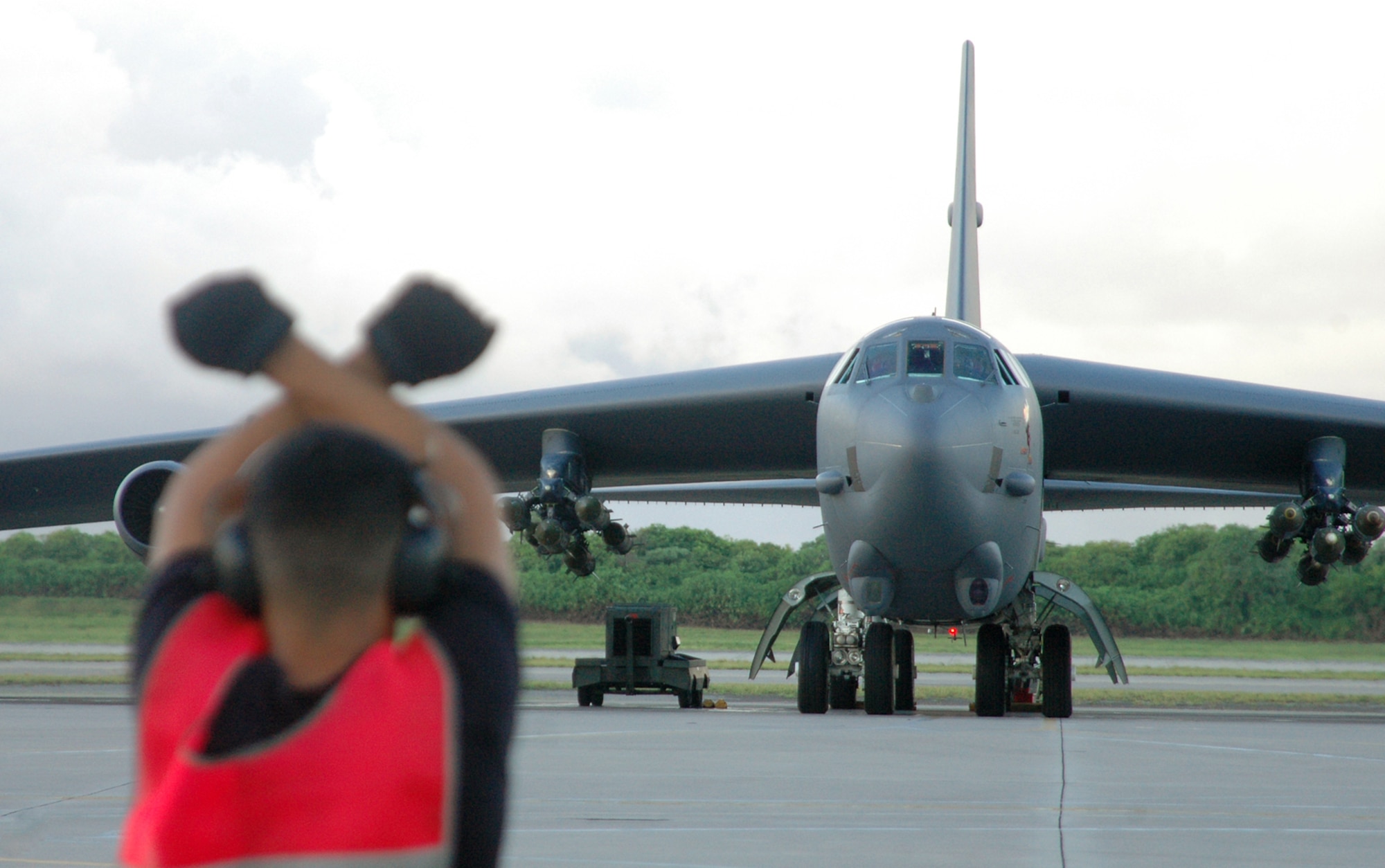 OPERATION ENDURING FREEDOM (AFPN) -- Senior Airman Adam Mirabal launches a B-52 Stratofortress Jan. 26. The B-52s join other U.S. and coalition aircraft over Afghanistan, providing close-air support in support of Operation Enduring Freedom. (U.S. Air Force photo by Staff Sgt. Doug Nicodemus)
