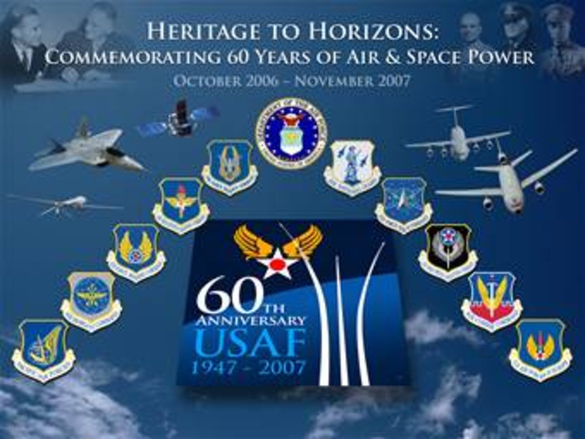 60th AnniversaryPoster #13.  Image is 10x7.5 inches @ 120 ppi.  Air Force Link does not provide printed posters but assistance can be provided in acquiring posters through your servicing DAPS. A PDF version for printing on office printers is also available. Requests can be made to afgraphics@dma.mil. Please specify the title and number.