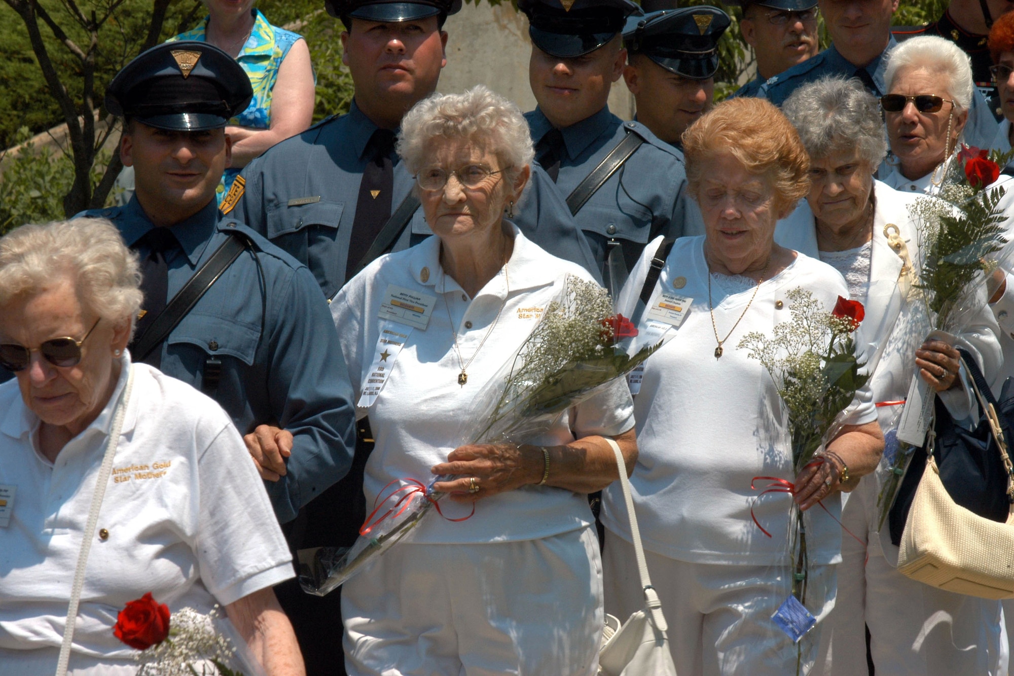 American Gold Star Mothers are escorted by New Jersey state troopers to the New Jersey Vietnam Memorial for a ceremony July 9 to honor them and the children they lost in America's conflicts. (DOD photo/Samantha L. Quigley)