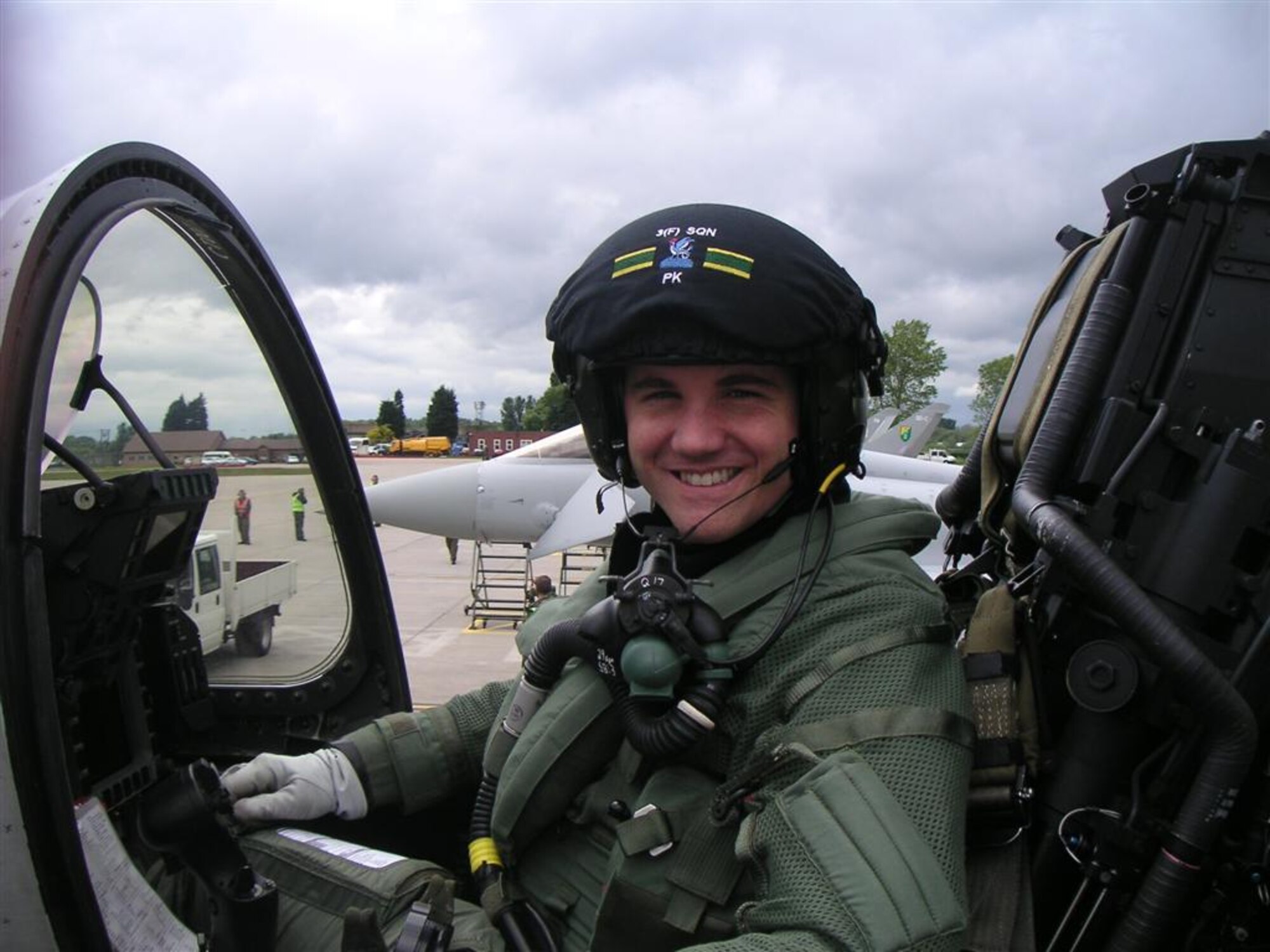 Maj. P.K. Carlton, RAF Typhoon instructor pilot, took his first solo flight in a Typhoon last May while performing his assigned duties with the United Kingdom’s Royal Air Force.  He is assigned to Royal Air Force Station Coningsby, the RAF’s premier fighter station.