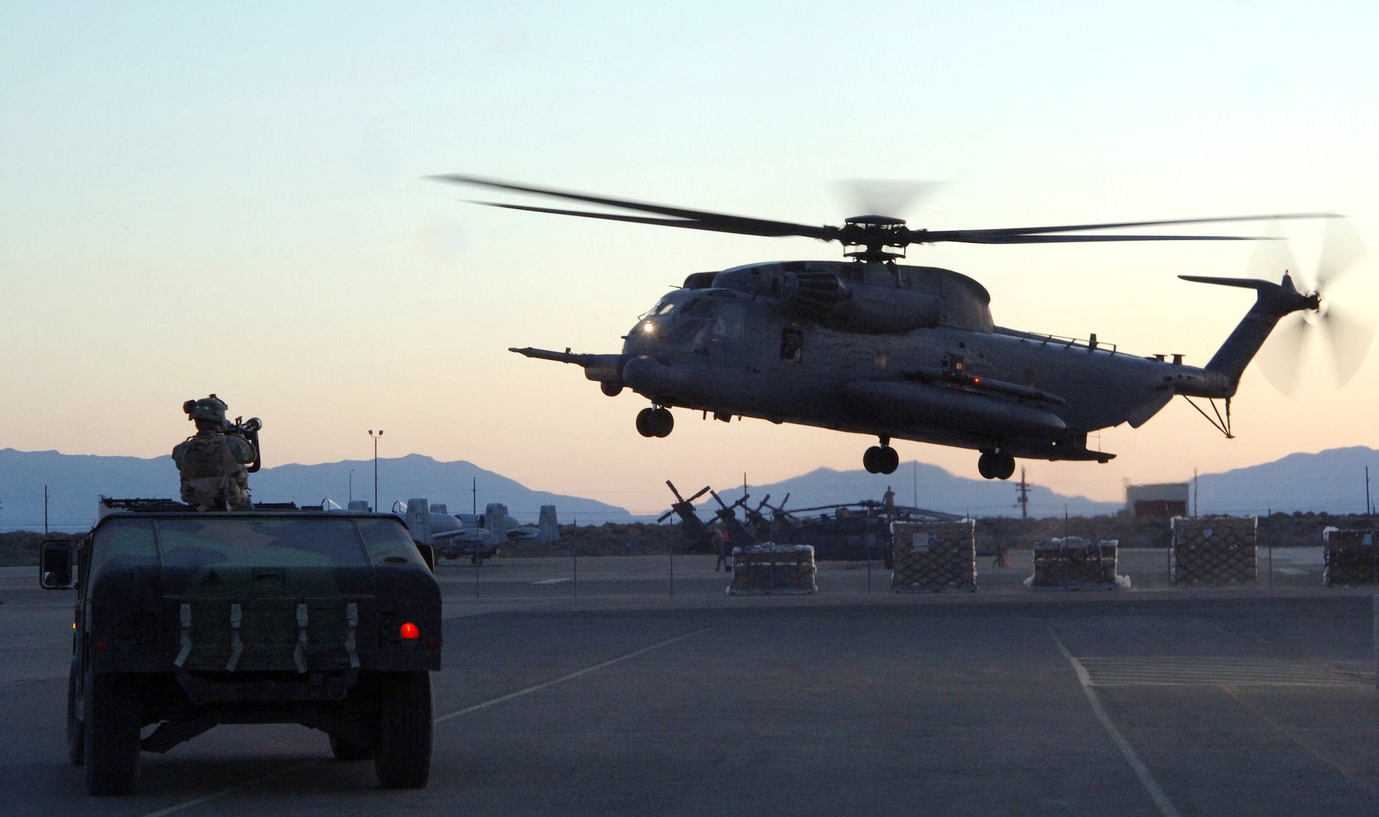 An Airman fills the role of a movie extra on the set of "Transformers" during filming at Holloman Air Force Base, N.M., on May 30. The movie is scheduled for release in July 2007. (U.S. Air Force photo/Tech. Sgt. Larry A. Simmons) 
