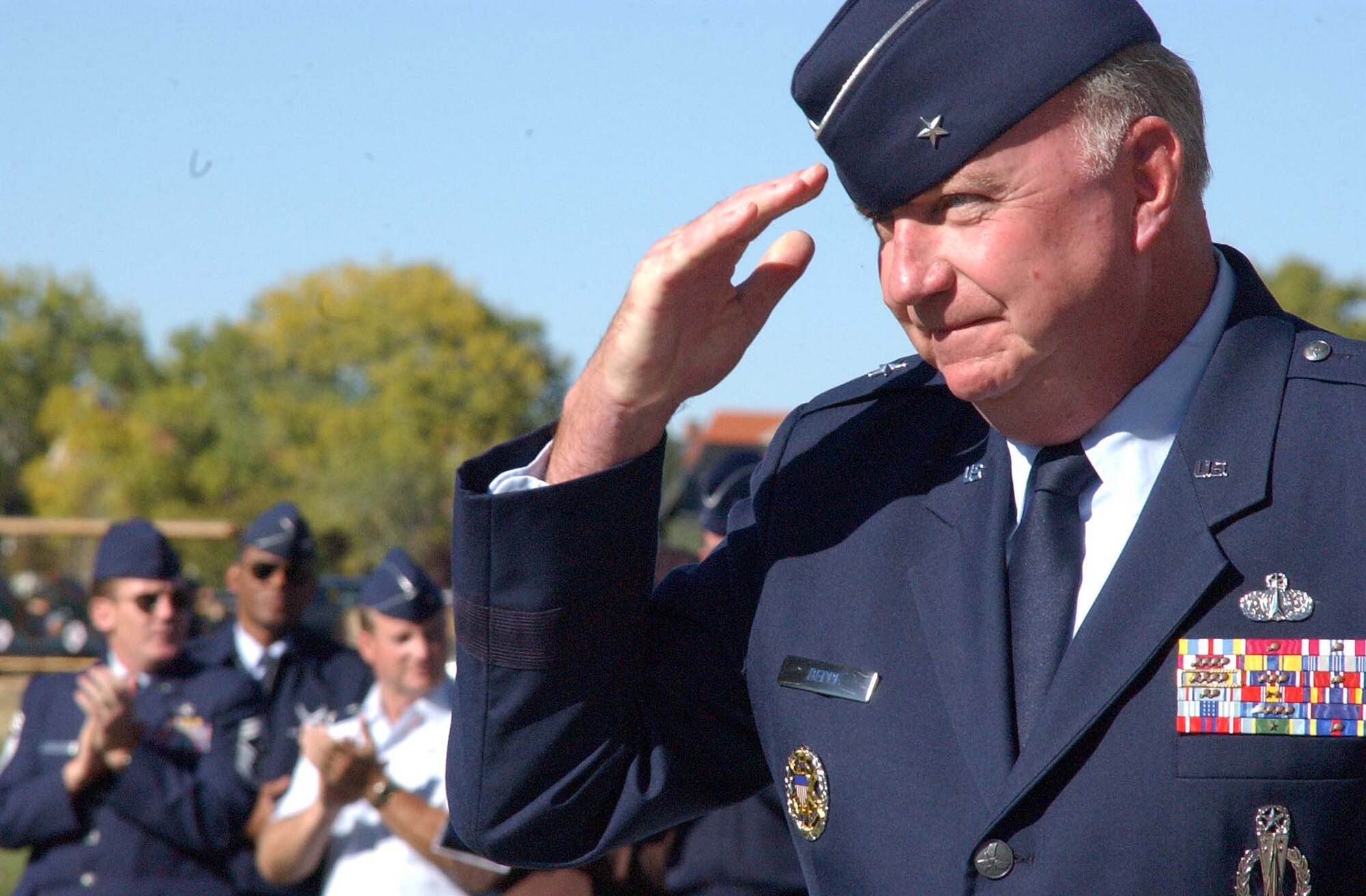 F.E. WARREN AIR FORCE BASE, Wyo.— The former director of the Logistics and Communications Directorate, Air Force Space Command, assumed command of the Twentieth Air Force Oct. 14 in a change-of-command ceremony at Argonne Parade Field here. Brigadier General Thomas F. Deppe succeeded Lieutenant General Frank G. Klotz, who became the vice commander of AFSPC. (Photo by Airman 1st Class Tessa Cubbon) 
