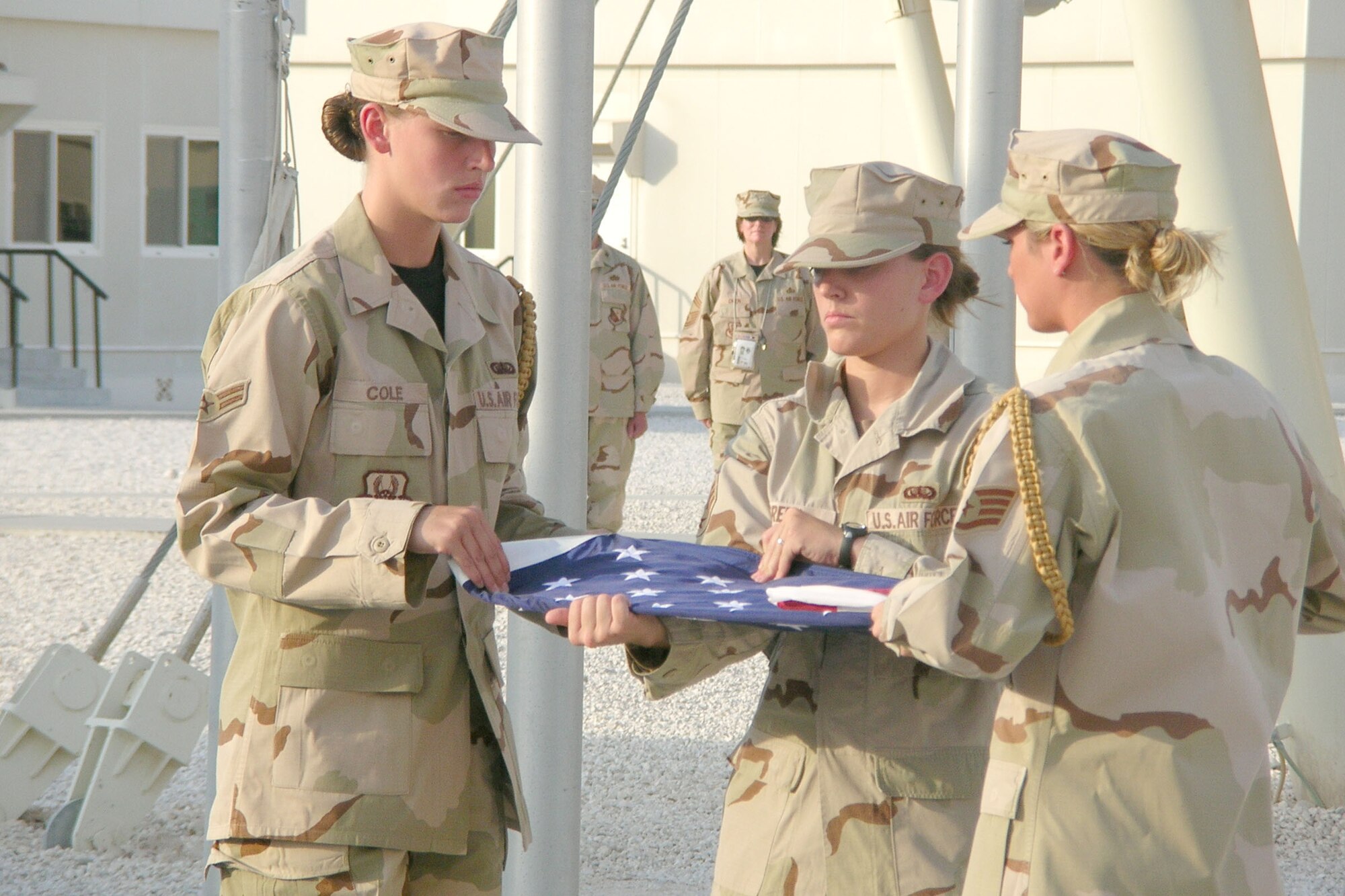 Airman 1st Class Tiffany Cole (left), 379th Expeditionary Services Squadron, is deployed from the 20th Services Squadron (U.S. Air Force photo)          