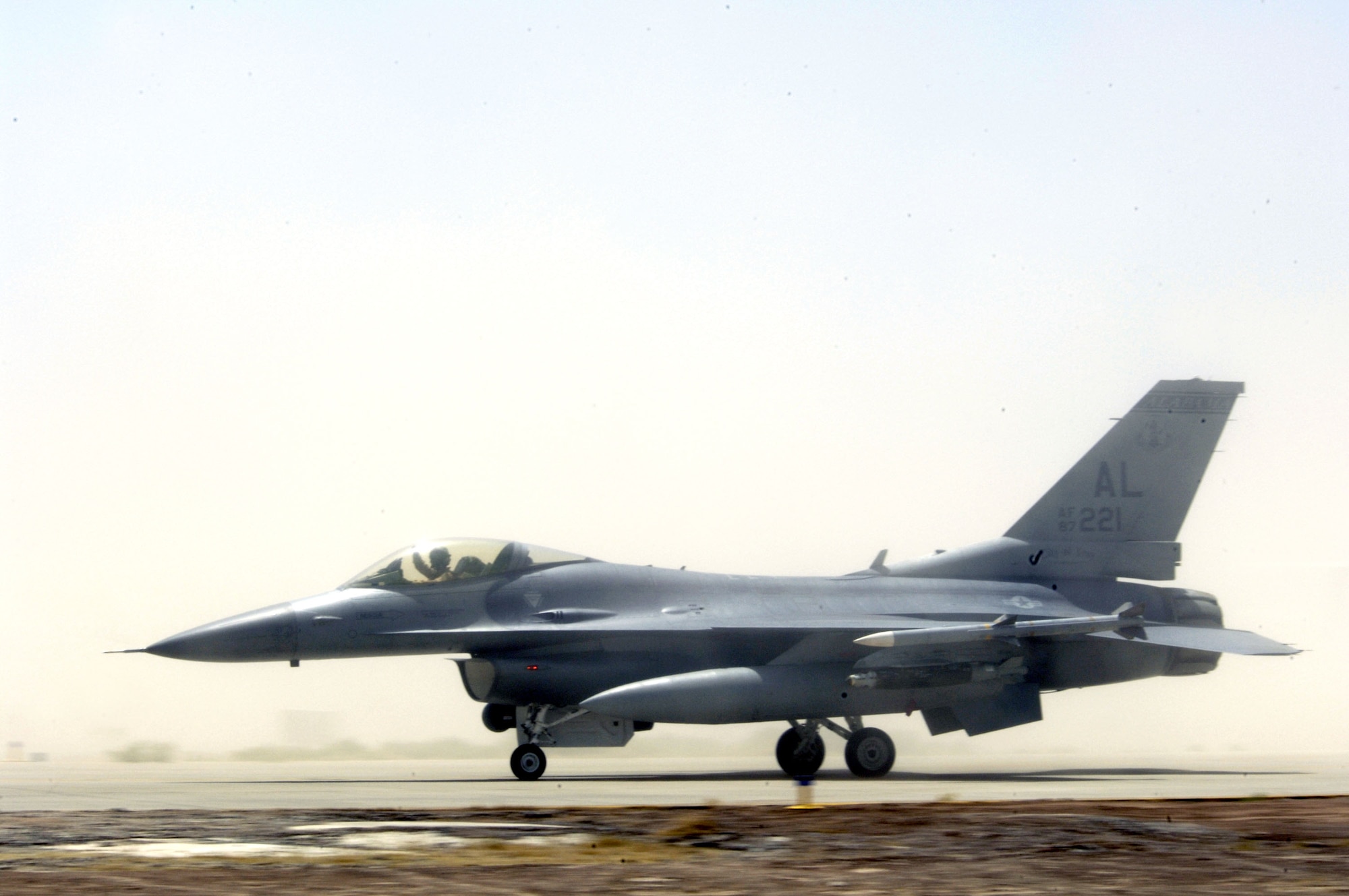 An F-16 Fighting Falcon taxis before taking off on a mission in support of Operation Iraqi Freedom at Balad Air Base, Iraq, on July 11. (U.S. Air Force photo/Airman 1st Class Andrew Oquendo)