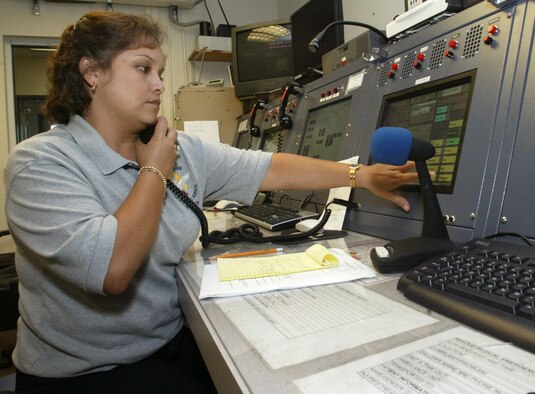 Veronica Grantham works dispatch for the fire department at the new Joint Communications Center.