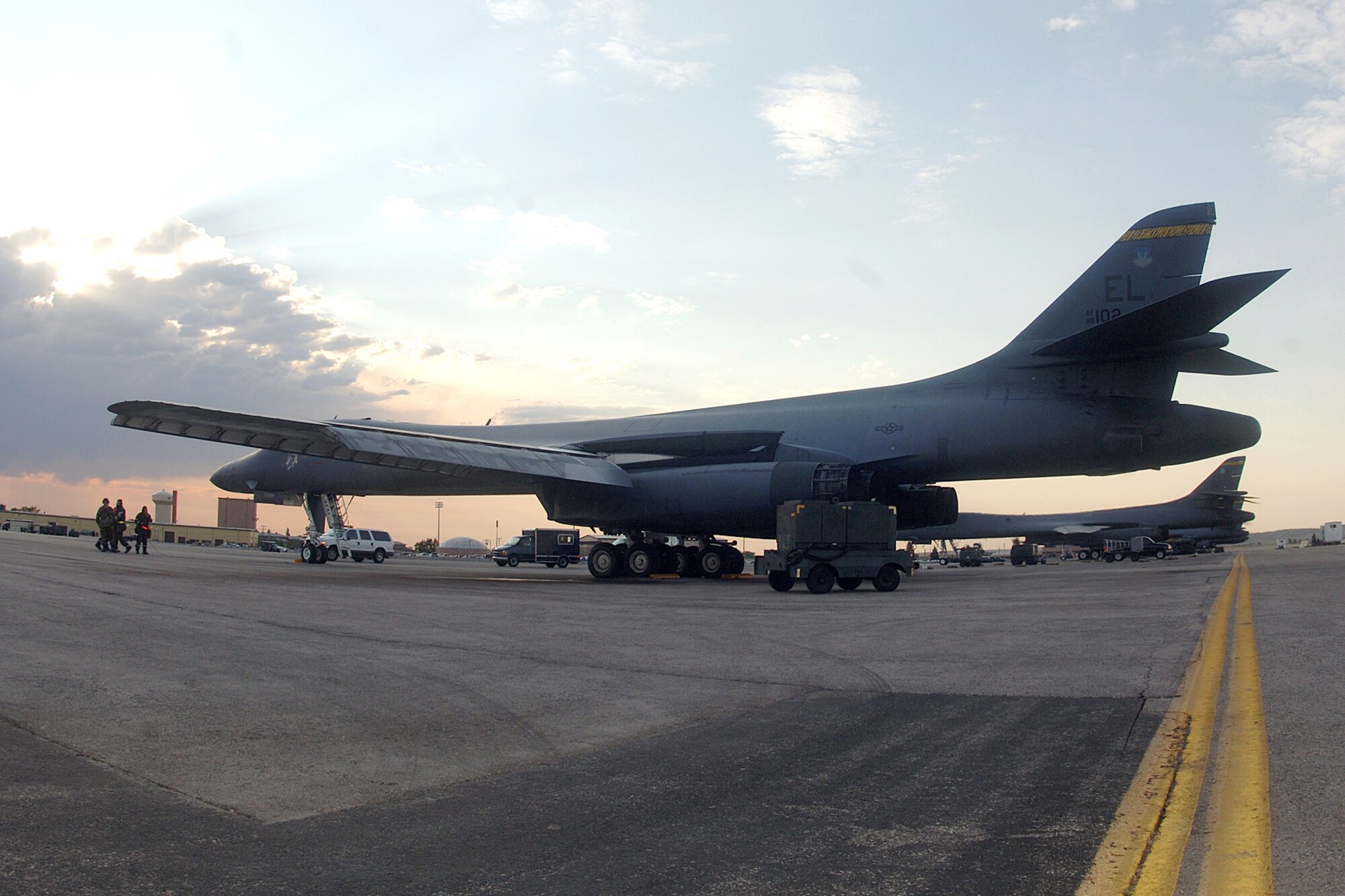 B-1 Lancers from the 28th Bomb Wing sit on the flightline during an operational readiness inspection at Ellsworth Air Force Base, S.D., on July 18. (U.S. Air Force photo/Airman 1st Class Melissa Flores)
