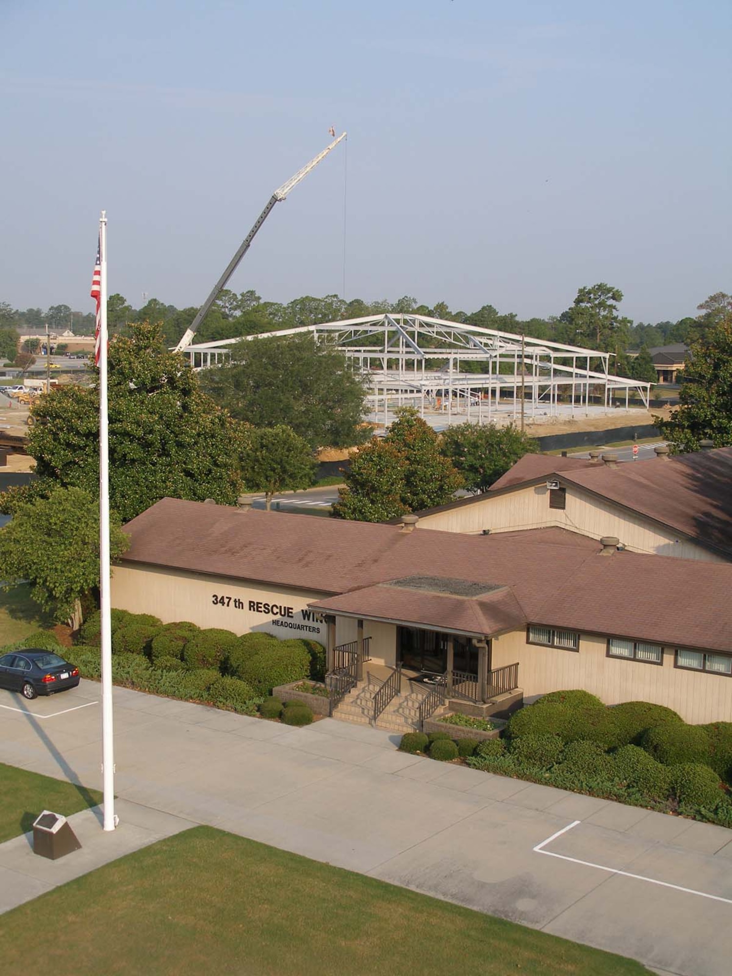 Work continues on the Consolidated Base Support Center that sits along Austin Ellipse adjacent to the current 347th Rescue Wing headquarters building. In addition to serving as the wing headquarters, the center will be a one-stop shop for functions such as finance and mission support activities. (Courtesy photo)