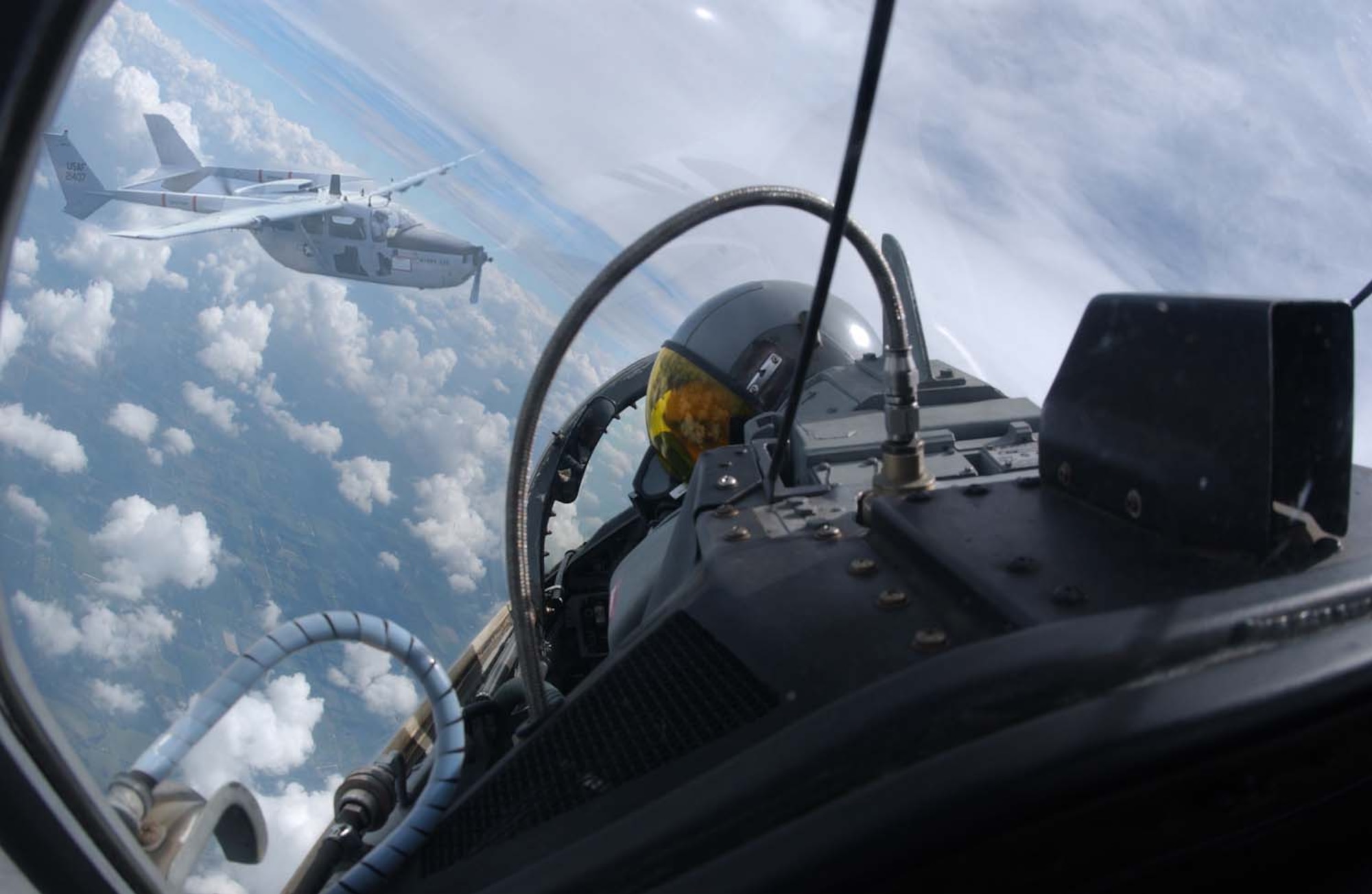 Pilots must maintain vigilance during flight to ensure they never encounter the dangerous situation illustrated above. The No. 1 cause of mid-air collisions is the failure to use the “see and avoid” concept, which was discussed at a recent meeting between Moody and local-area pilots. (Photo illustration by Airman 1st Class Sara Hagood)