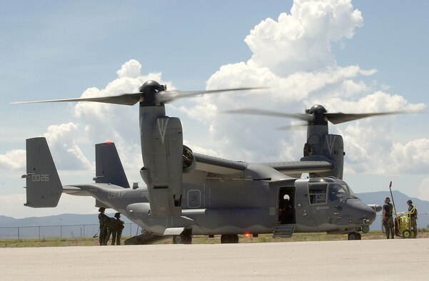 The first Air Education and Training Command CV-22 sortie prepares to take off here July 19. (U.S. Air Force photo by Staff Sgt. Markus Maier)