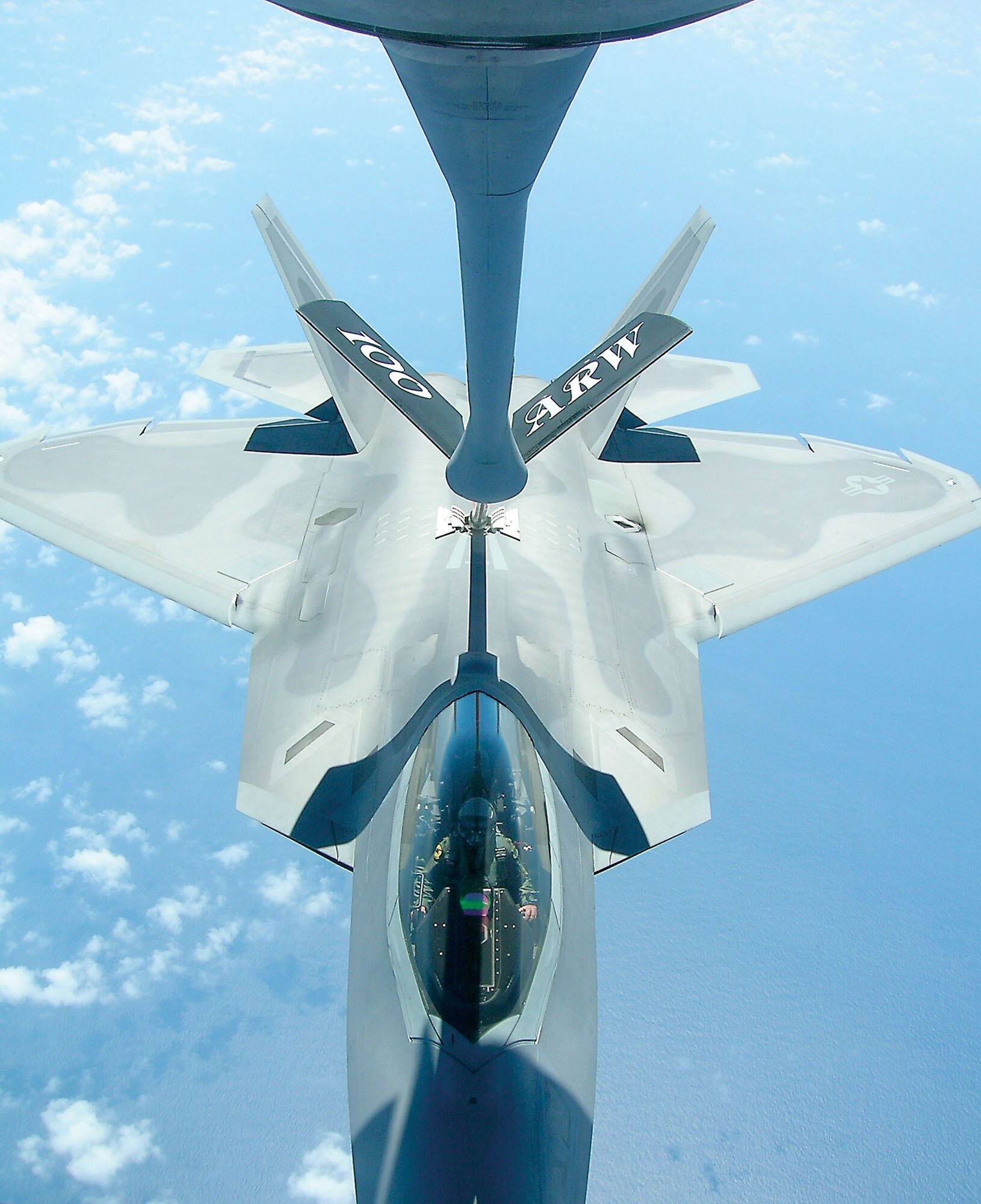 An F-22A Raptor refuels Monday, July 17, during Operation Iron Thunder. (U.S. Air Force photo/Airman 1st Class Jeremy Pretty)