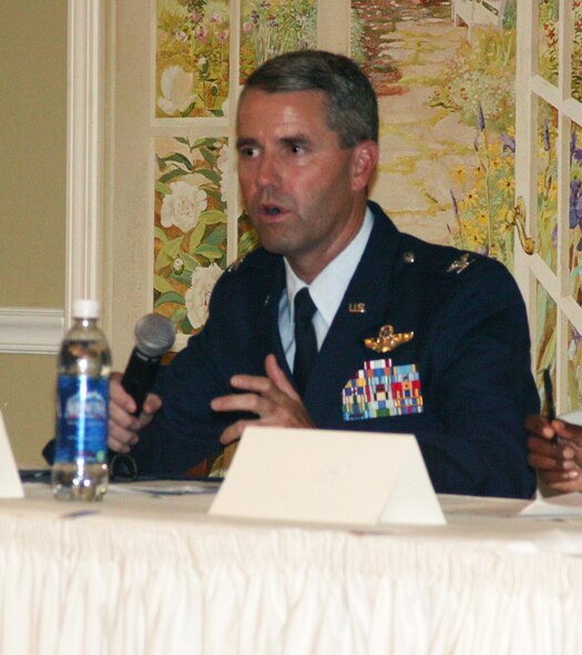 Col. Mike Byrne, 20th Fighter Wing vice commander, speaks Monday with local community members during the Restoration Advisory board. (U.S. Air Force photo/Tech. Sgt. Kevin Williams)