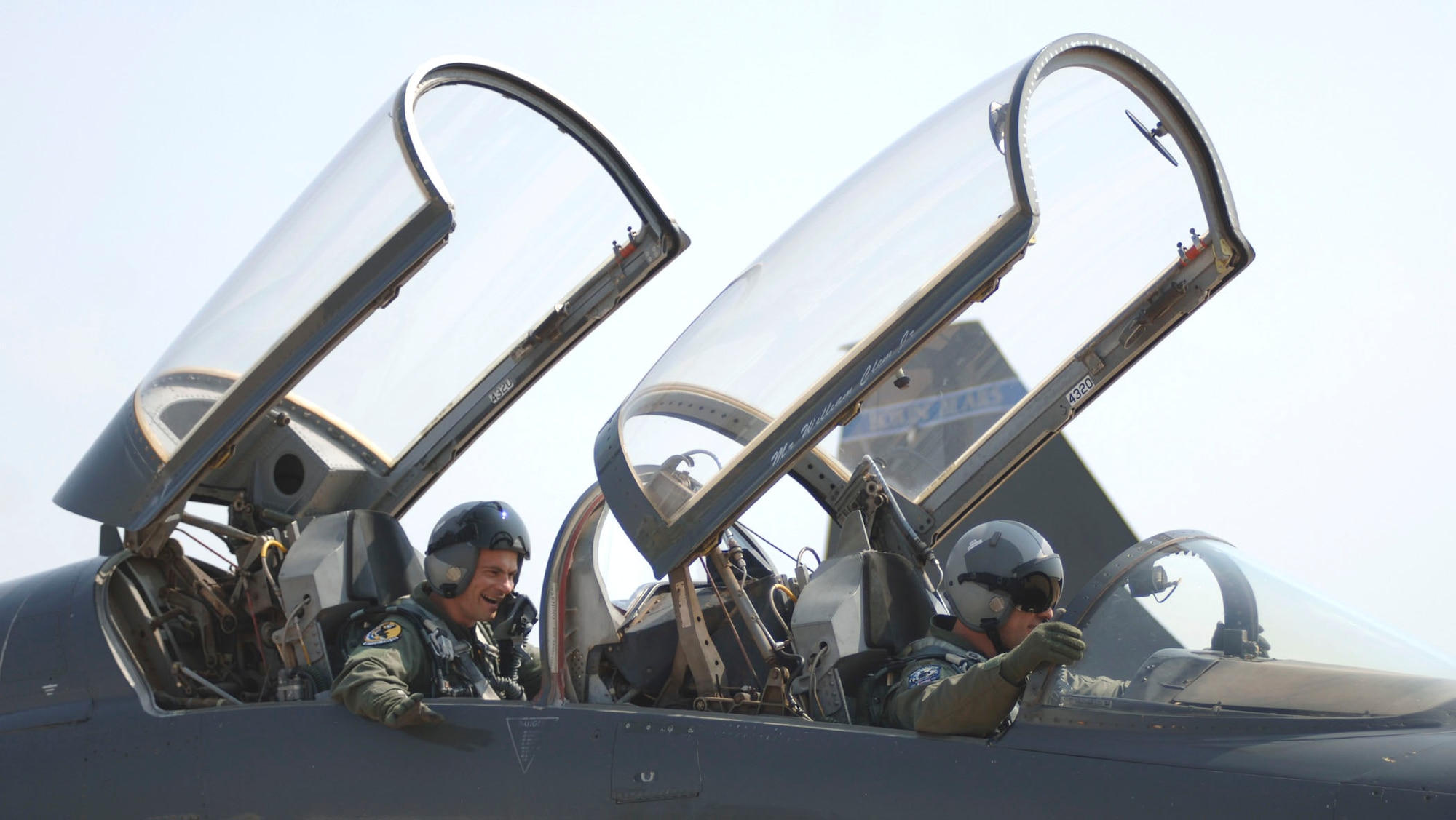 Capt. Alberto Surace (left) and 2nd Lt. Mathew Spinelli prepare for take-off in a T-38 Talon at Sheppard Air Force Base, Texas, on July 20. Both Captain Surace, of the Italian air force, and Lieutenant Spinelli are students in the Euro-NATO Joint Jet Pilot Training program. (U.S. Air Force photo/Tech. Sgt. Cecilio M. Ricardo Jr.)

