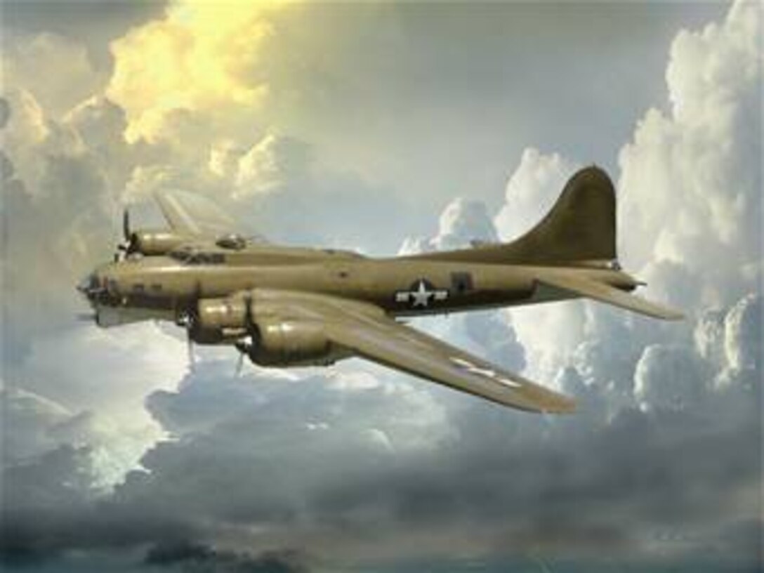 B-17.  Created by Ken Chandler. This image is 10x7.5 @ 300 ppi. Printable (PDF) files for this image, up to 18x24 inches @ 300 ppi, are avilable to members of the armed forces by contacting art.afnews.af.mil.  This image is copyrighted and is the property of Ken Chandler and is available only to members of the armed forces and military organizations.
