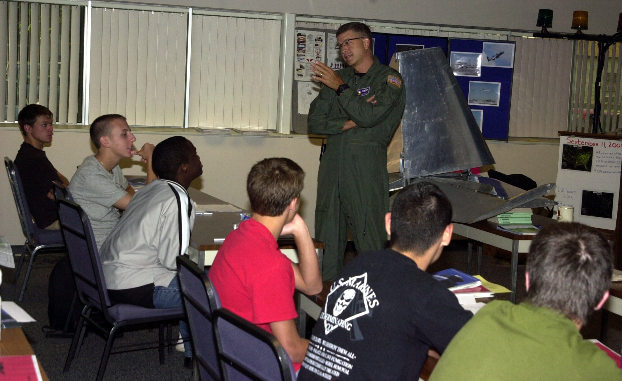 Colonel Tim Tarchick, 934th Airlift Wing commander, talks about opportunities in the Air Force Reserve to students in the Aviation Career Education (ACE camp) program.
The program gives high school students the opportunity to attend a week long encampment at the 934th Airlift Wing where they attend aviation classes and travel to other local aviation facilities to learn about careers in aviation.  The camp culminates at the end of the week with an orientation ride aboard a 934th C-130 aircraft.