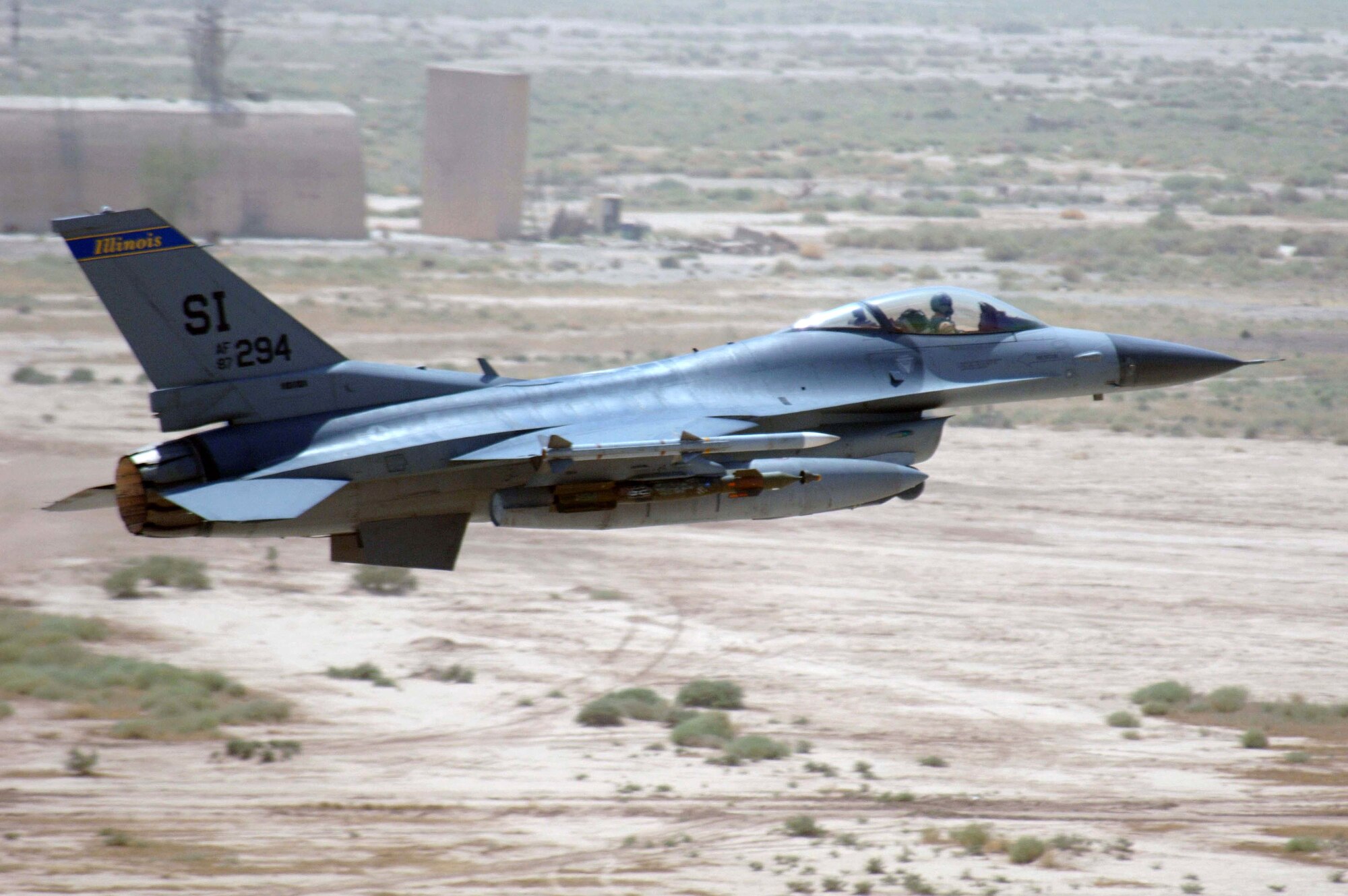 An F-16 Fighting Falcon assigned to the 332nd Expeditionary Fighter Squadron at Balad Air Base, Iraq, takes off on an Operation Iraqi Freedom mission Friday, July 21. The F-16 jet is deployed from the 183rd Fighter Wing at Springfield Air National Guard, Ill., and provides close-air support and "eyes in the skies" intelligence, surveillance and reconnaissance for ground forces during combat operations. (U.S. Air Force photo/Staff Sgt. Tony R. Tolley) 
