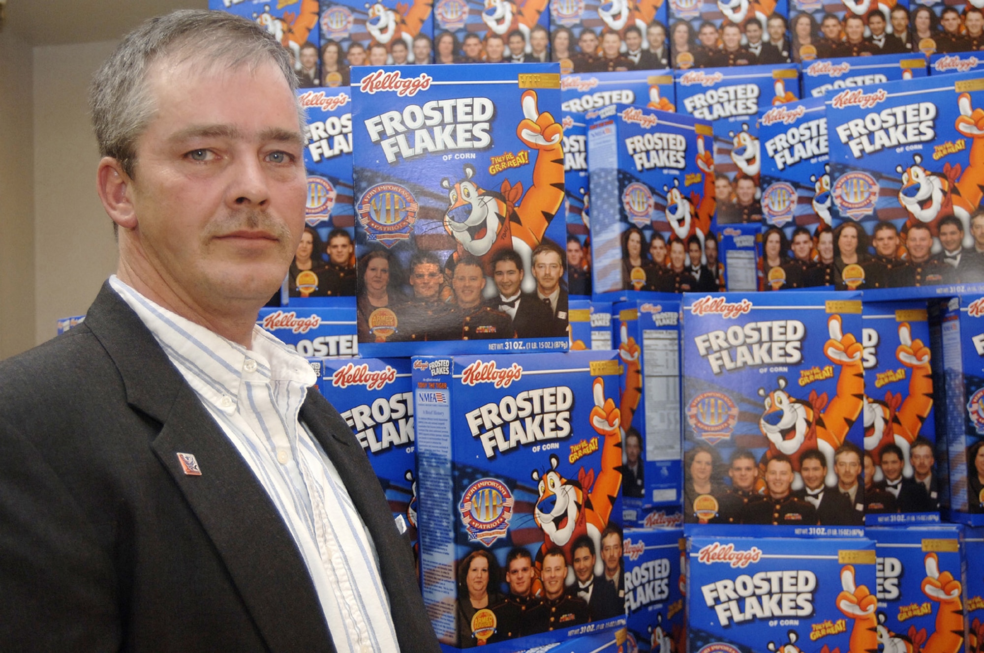 Defense Commissary Agency employee Robert Davison is one of five recipients of the 2005 Very Important Patriot Award from the military community and featured on special-edition boxes of Kellogg’s Frosted Flakes this summer. (U.S. Air Force photo by Senior Airman Cecilia Rodriguez)