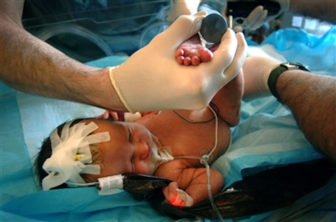 "Perspectives" features the work of U.S. Air Force photojournalists.  Here, U.S. Air Force doctors care for a premature infant at the Neonatal Intensive Care Unit at Wilford Hall Medical Center, Lackland Air Force Base, Texas.  Wilford Hall, the Air Force's largest medical facility, is a national resource, providing complete medical care to military healthcare beneficiaries in the south central United States as well as specialized care to patients referred from all over the world.  