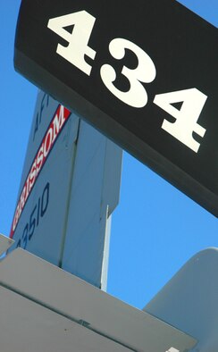 GRISSOM AIR RESERVE BASE, Ind -- The view of the tail section of a KC-135R Stratotanker identifies the unit, the base and the aircraft number.at Grissom ARB.  The 434th Air Refueling Wing is the largest KC-135R unit in the Air Force Reserve Command. (U.S. Air Force photo/Tech. Sgt. Doug Hays)