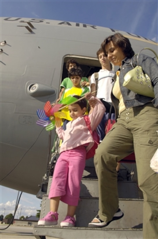 American citizens arriving from Lebanon exit a C-17 Globemaster III aircraft at McGuire Air Force Base, N.J., on July 23, 2006. 
