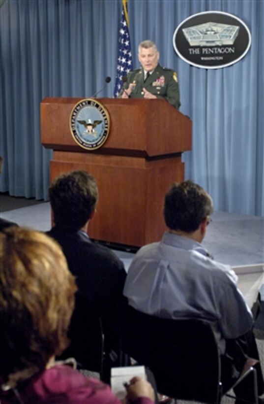 Joint Staff Deputy Director for Regional Operations Brig. Gen. Carter Ham, U.S. Army, briefs reporters in the Pentagon during an operational update briefing on June 14, 2006.