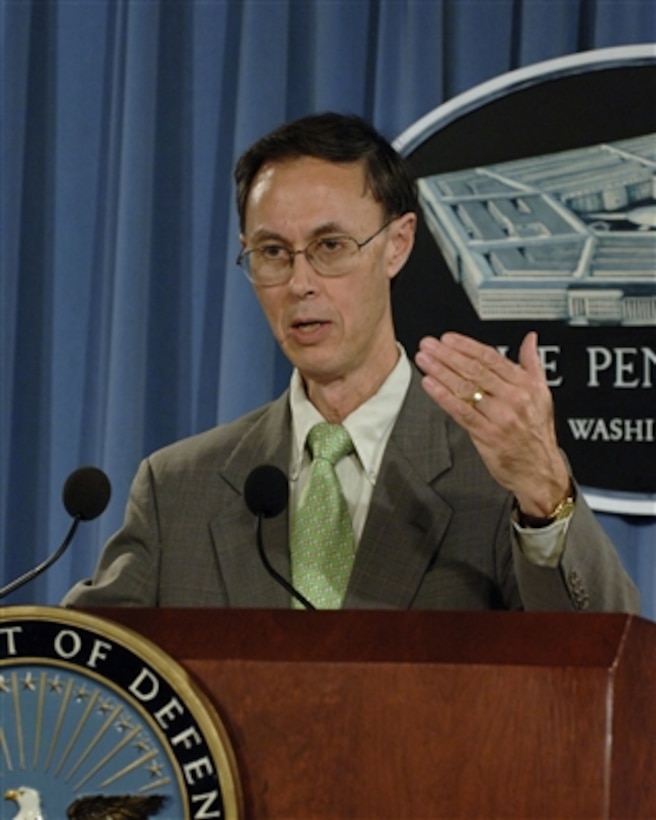 Undersecretary of Defense for Personnel and Readiness David S. Chu briefs the press in the Pentagon on recent military recruiting statistics on July 11, 2006.  