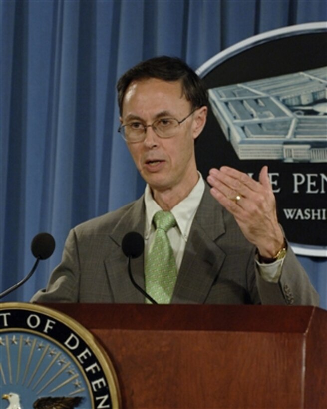 Undersecretary of Defense for Personnel and Readiness David S. Chu briefs the press in the Pentagon on recent military recruiting statistics on July 11, 2006.  