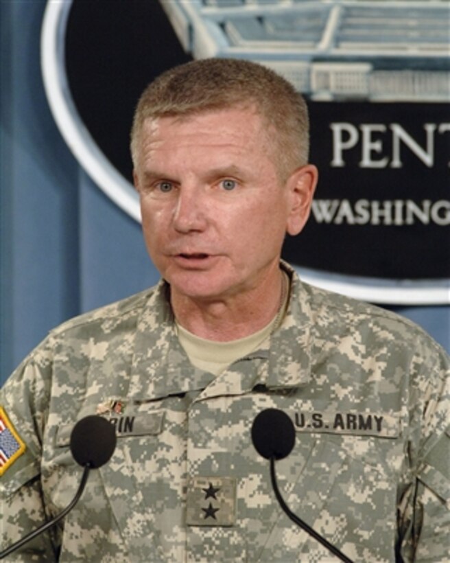 Commander of the Combined Security Transition Command-Afghanistan Maj. Gen. Robert Durbin, U.S. Army, briefs reporters in the Pentagon on training and equipping Afghan security forces on July 13, 2006.  
