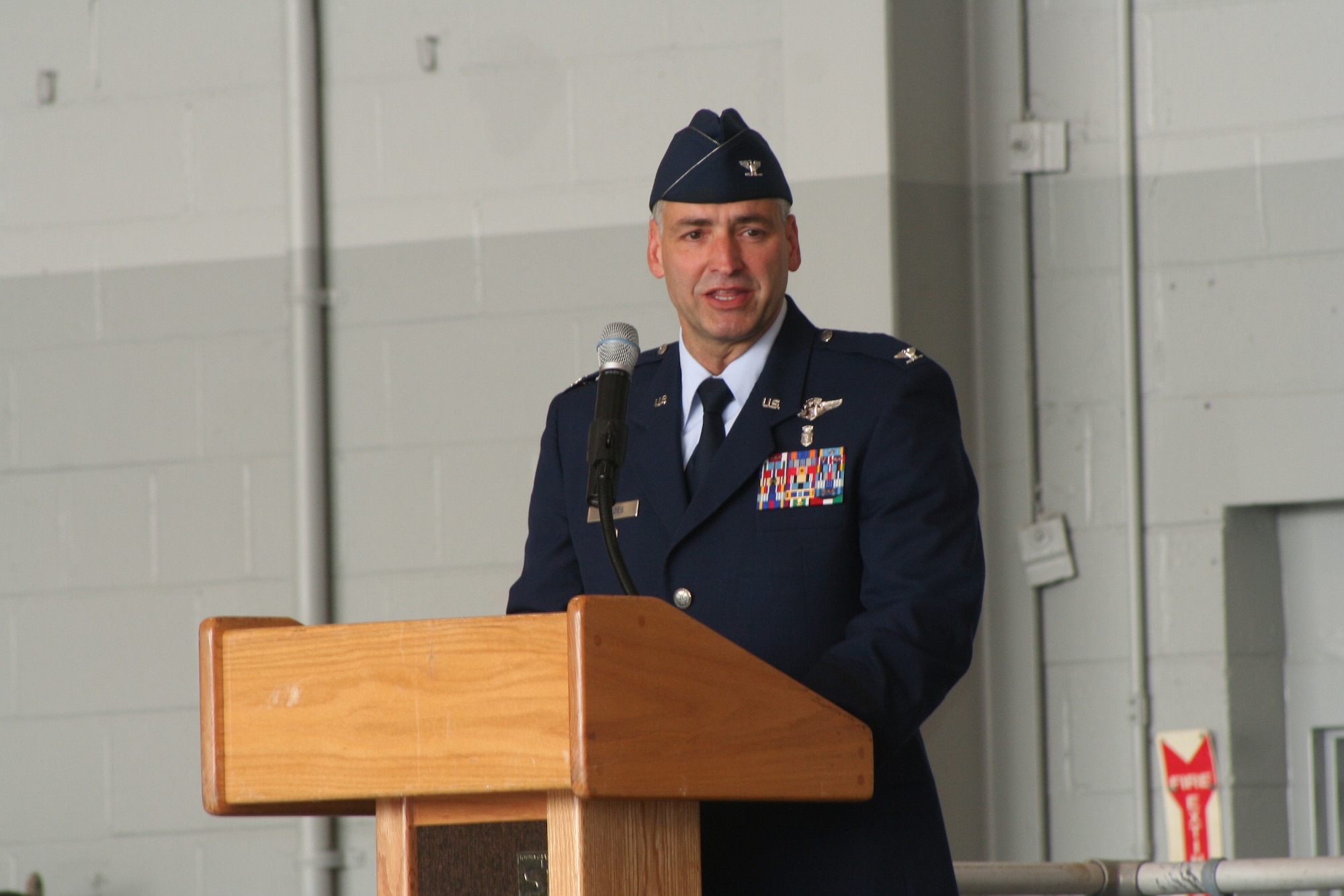 Col. (Dr.) David Rhodes addresses his group July 20.  (U.S. Air Force Photograph by Staff Sgt. Kelly Ogden)