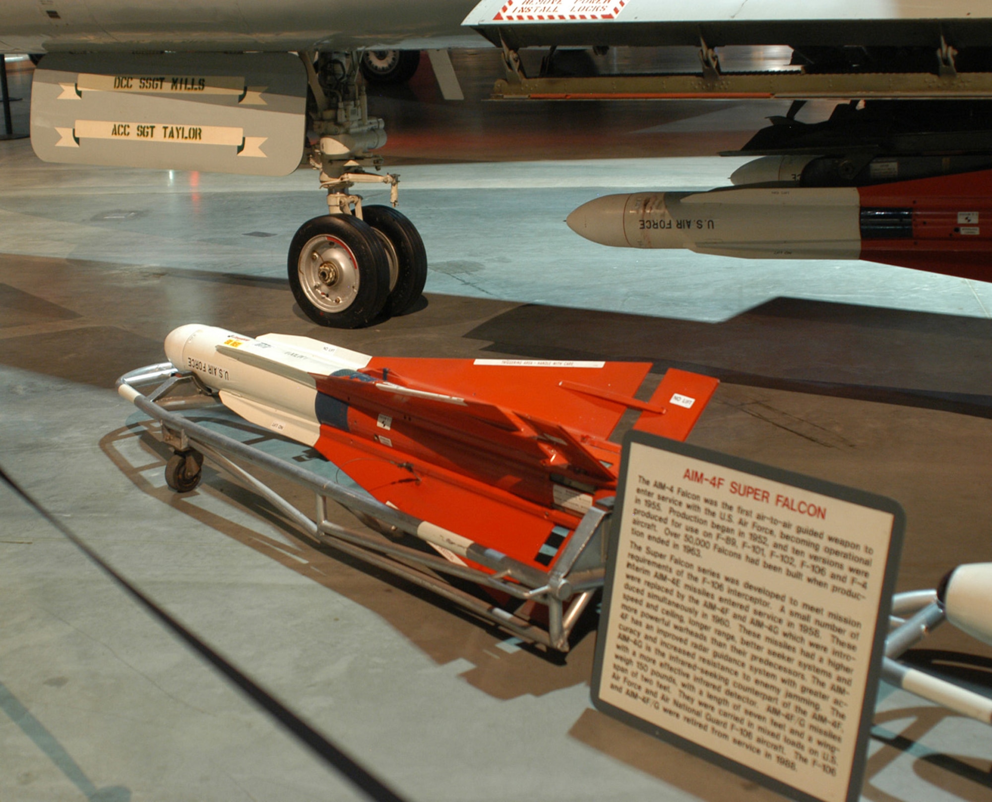 DAYTON, Ohio - Hughes AIM-4F Super Falcon Air-to-Air Missile on display at the National Museum of the U.S. Air Force. (U.S. Air Force photo)