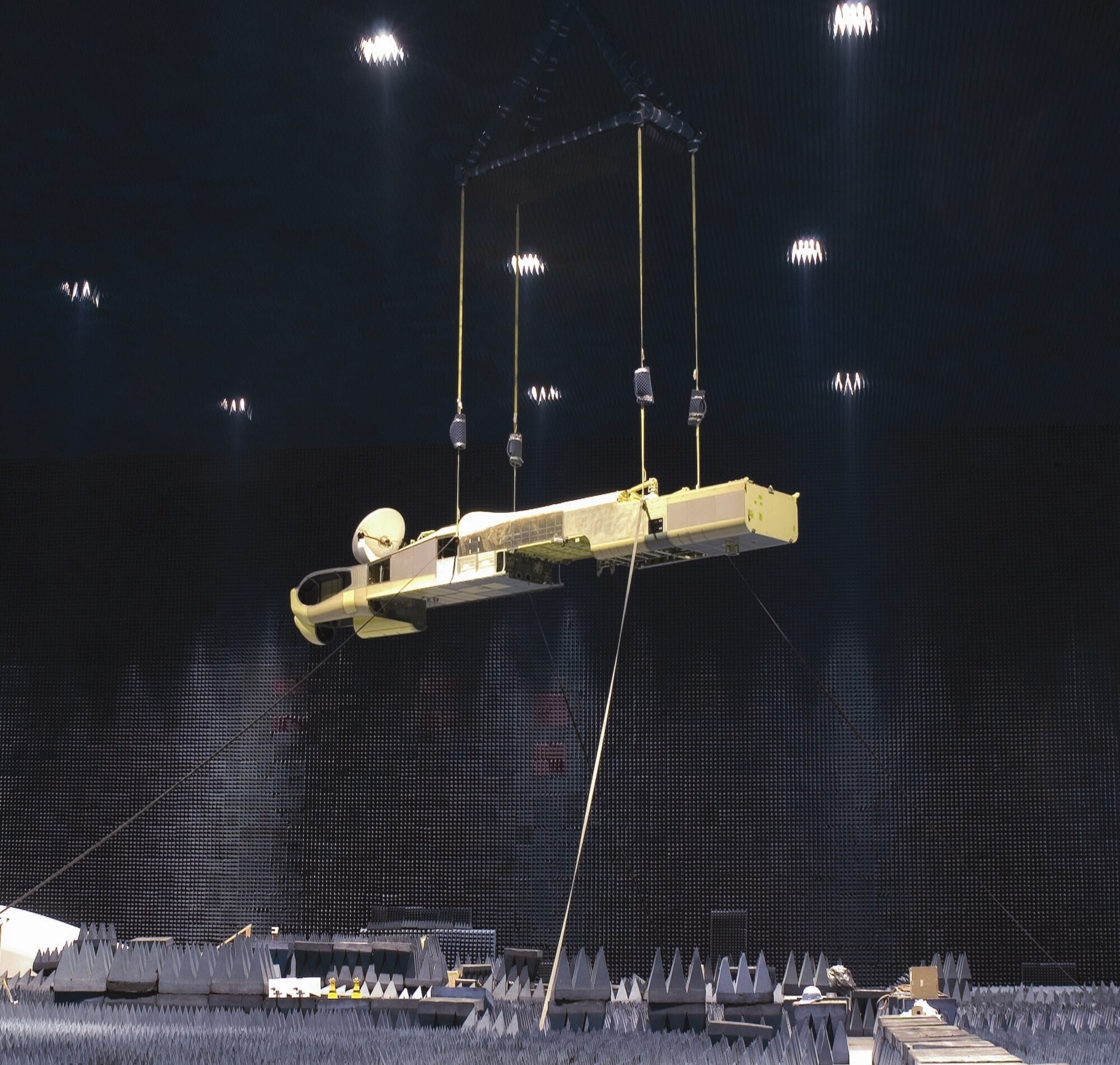 EDWARDS AIR FORCE BASE, Calif.  — The Benefield Anechoic Facility houses the next-generation Global Hawk Block 30 unmanned aerial vehicle July 17 during a two week mitigation treatment test on the aircraft's fuselage. (Air Force photo by Chad Bellay)