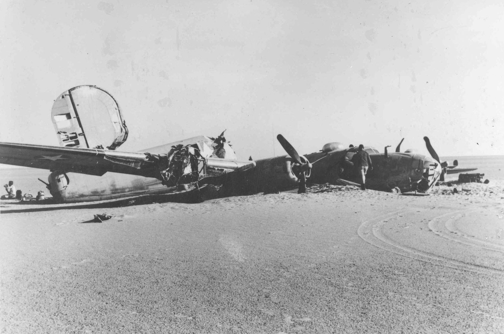 Side view of the crashed Consolidated B-24D "Lady Be Good." (U.S. Air Force photo)