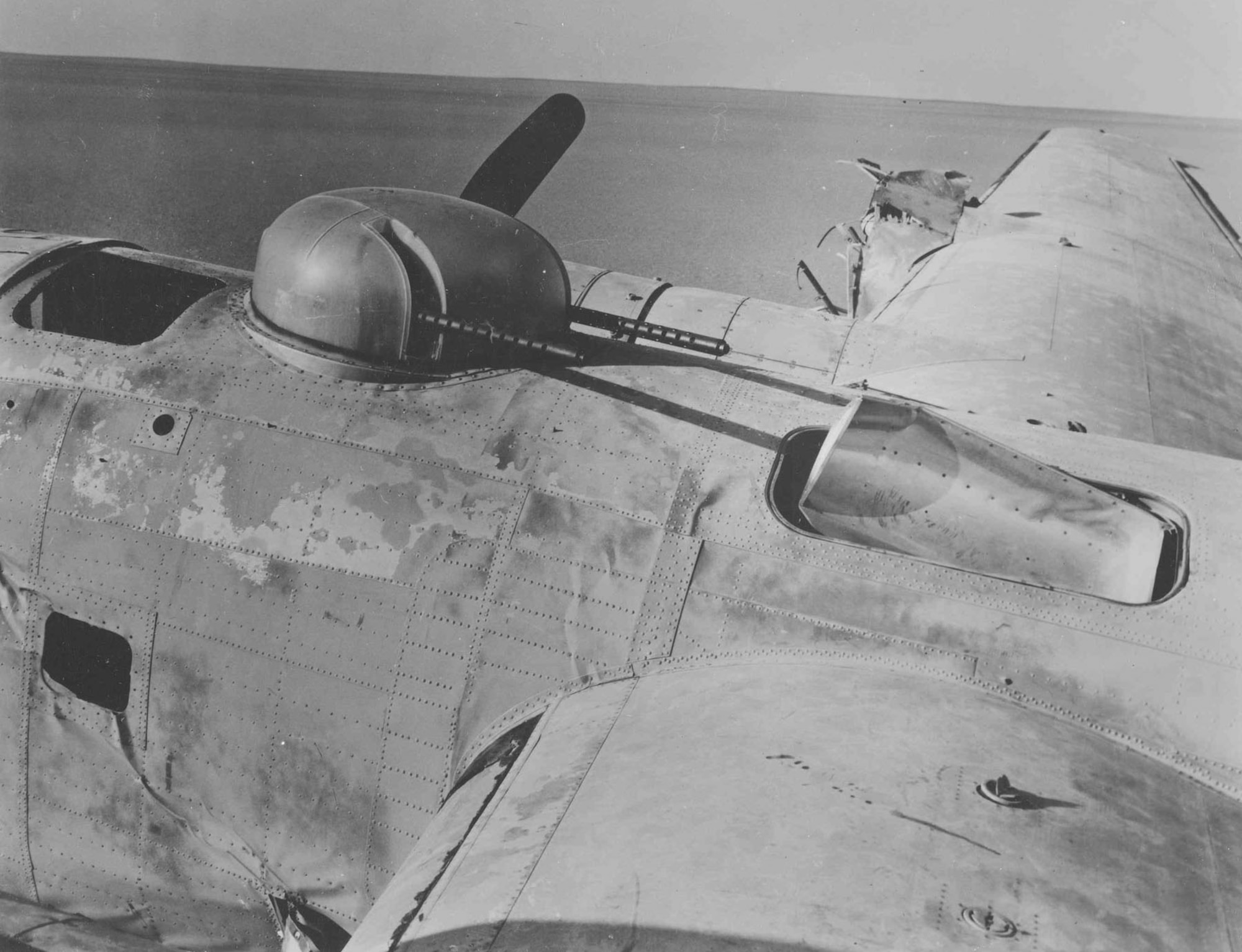 Top turret and center fuselage wreckage of the Consolidated B-24D "Lady Be Good." (U.S. Air Force photo)
