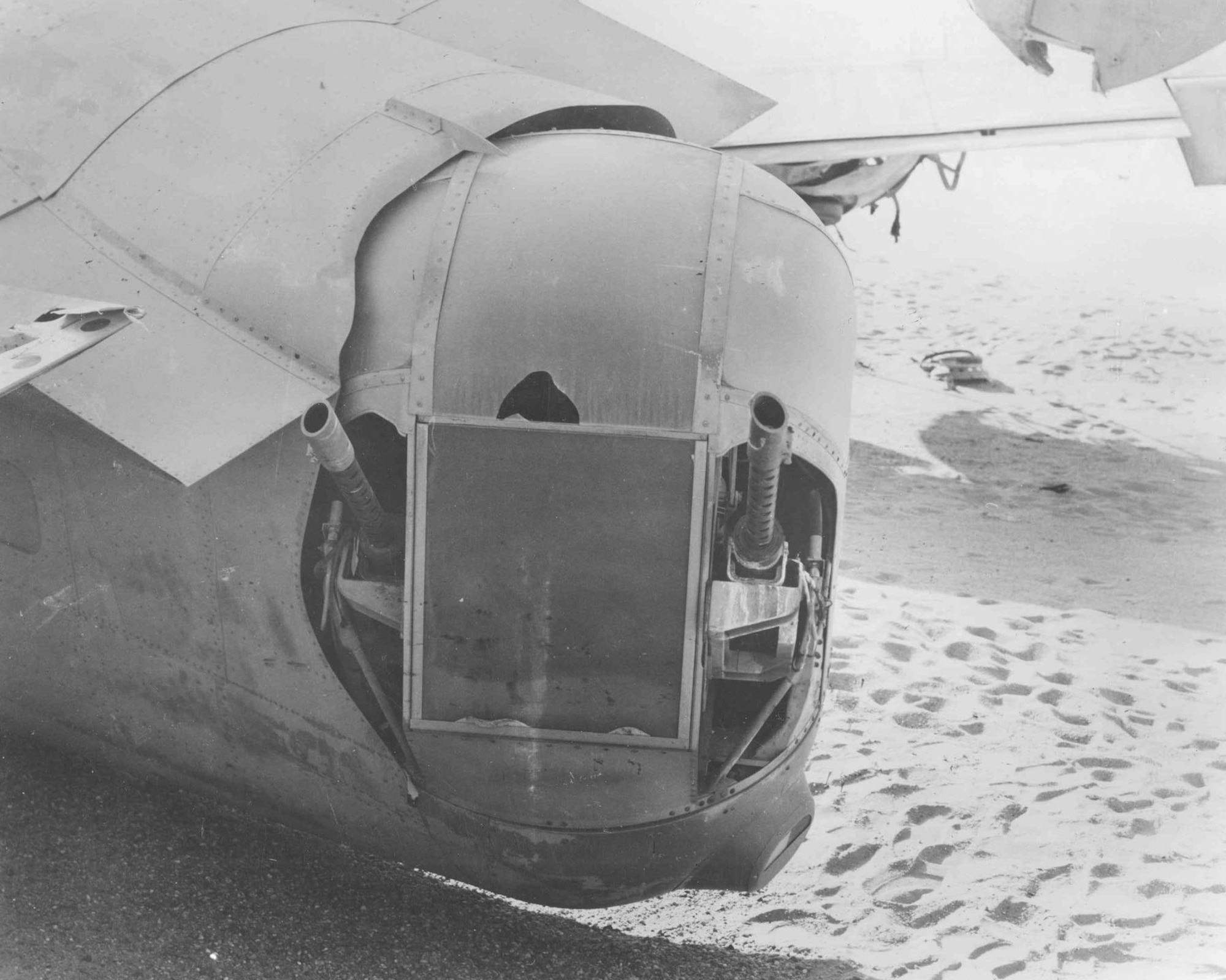 Tail turret view at Consolidated B-24D "Lady Be Good" crash site. (U.S. Air Force photo)