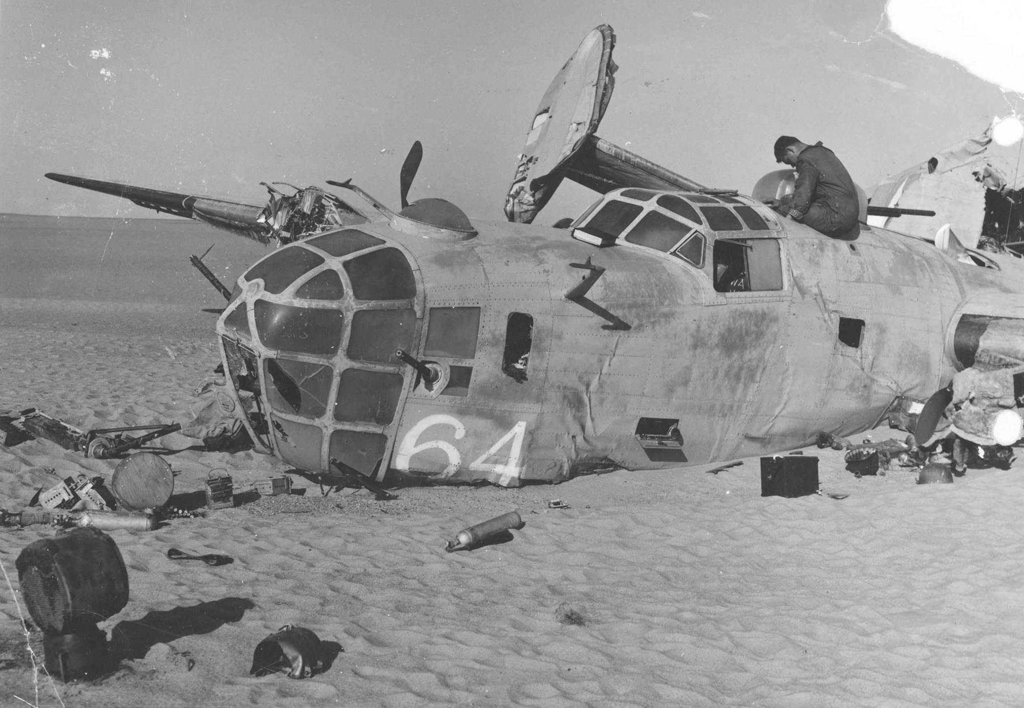 Nose view of Consolidated B-24D "Lady Be Good" crash site. (U.S. Air Force photo)