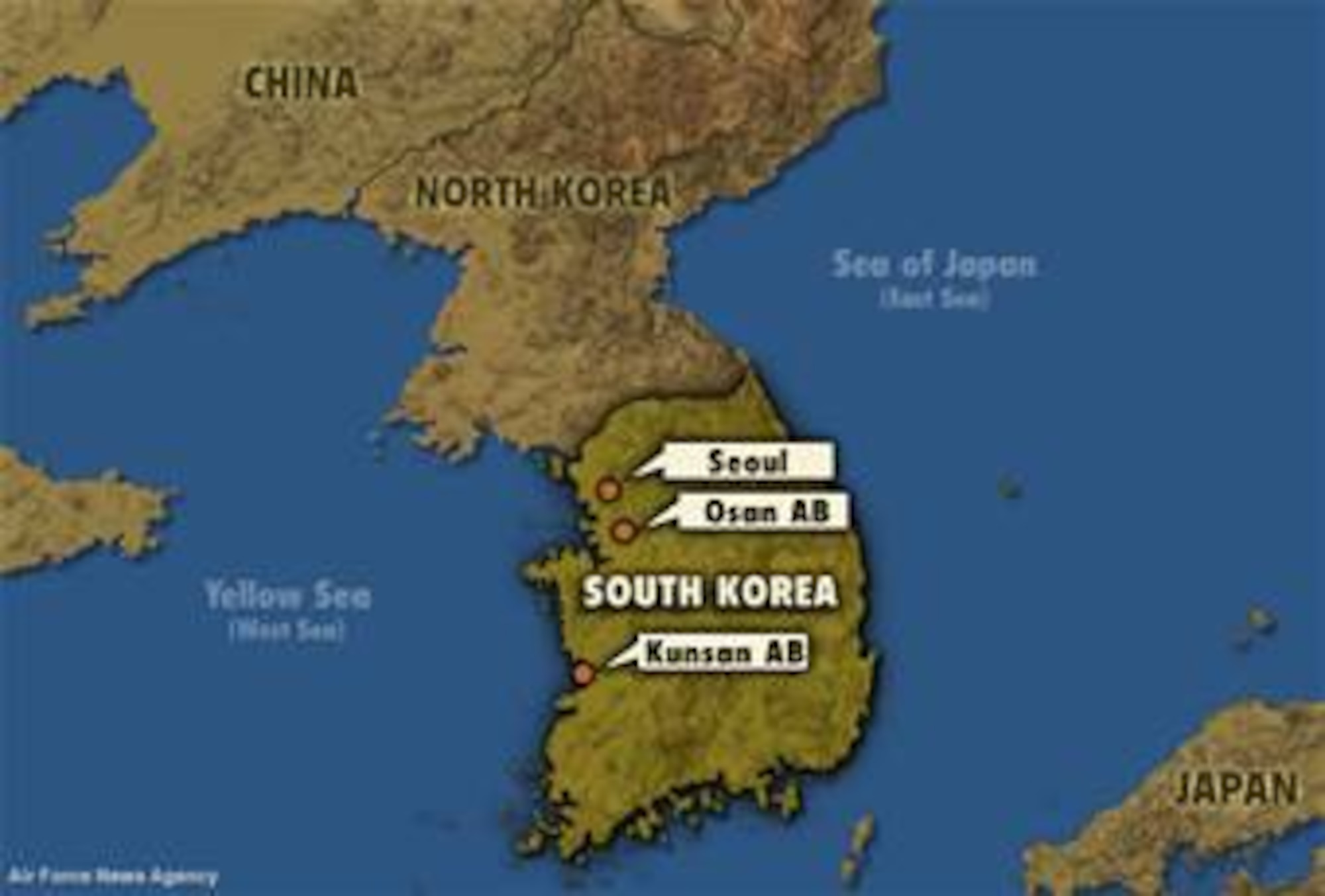 Map of Korea.  Image is 6.75x10 inches @ 72 ppi. Map graphic was created by SSgt Michele Thomas of the Air Force News Agency. The information contained in this map is current as of May 2006.