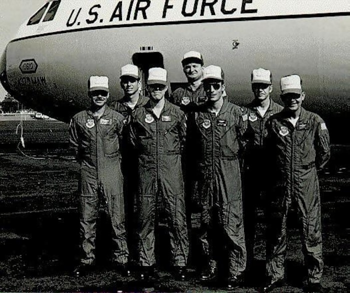 Proud members of the 1982 315th Military Airlift Wing Rodeo Team. Rodeo is the Air Mobility Command's international competition that test the participants in a number of mobility skills such as air drop, air refueling, and ground related operations.  (USAF Historical Photograph) 