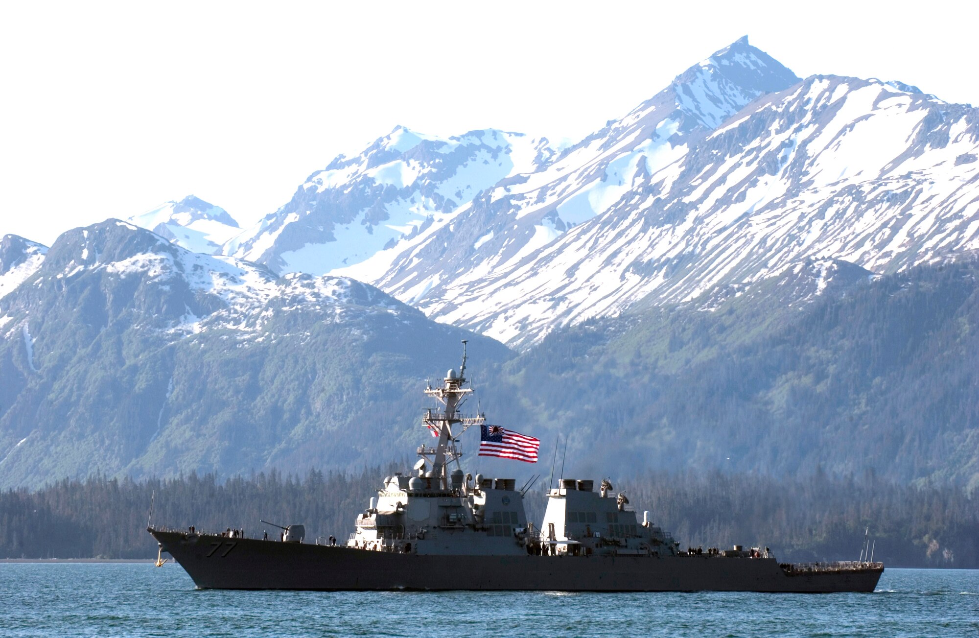 The USS O'Kane enters the harbor in Homer, Alaska, Sunday, June 4, 2006. The destroyer was participating in Exercise Northern Edge 2006. The joint training exercise, which runs from June 5 to 16 and is hosted by Alaskan Command, is one of a series of U.S. Pacific Command exercises that prepare joint forces to respond to crises in the Asian Pacific region. (U.S. Air Force photo/Senior Airman Garrett Hothan)