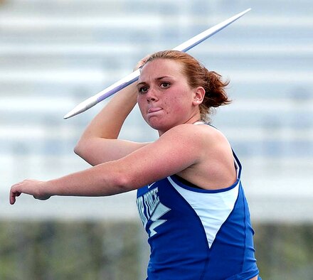 Dana Pounds successfully defended her javelin title at the NCAA Track and Field Championships in Sacramento, Calif., on June 9. Defeating the runner-up by nearly 12 feet, the Lexington, Ky., native claimed her second national title in as many years. (Air Force file photo) 