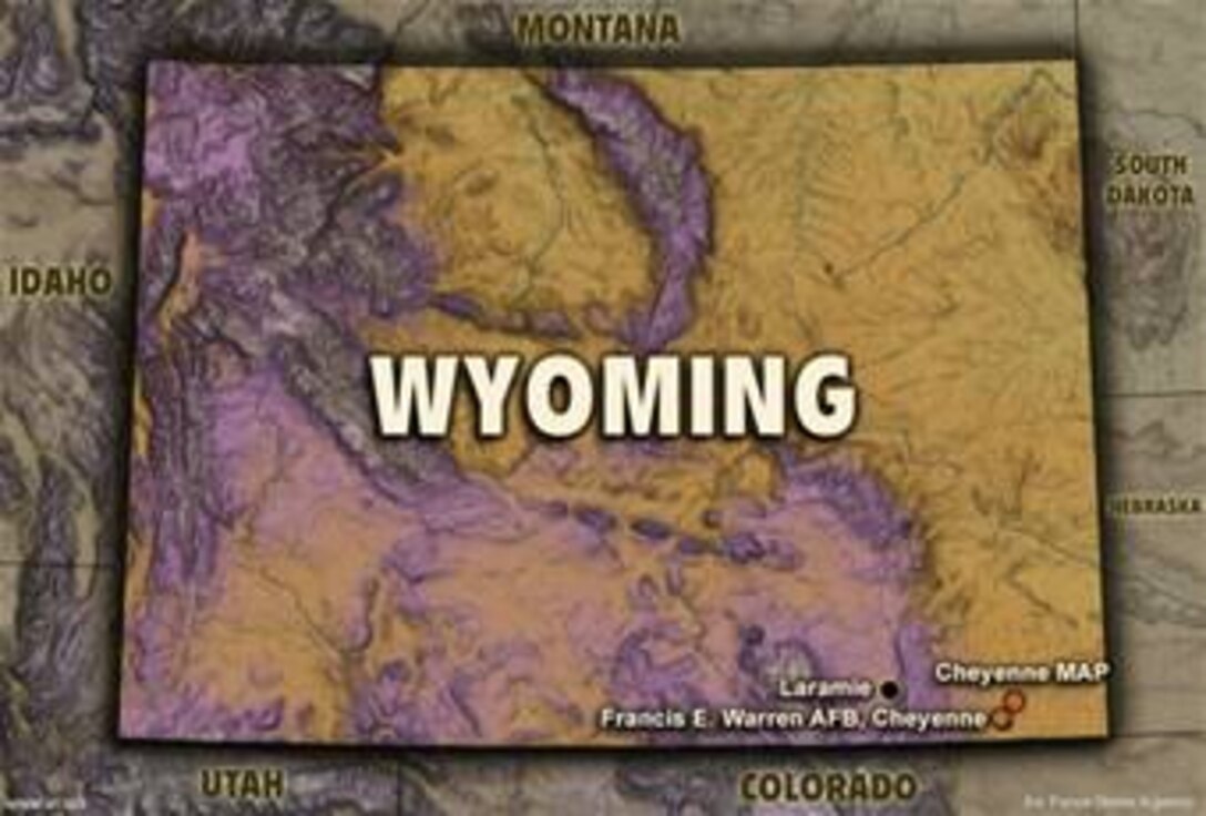 Map of Wyoming.  Image is 6.75x10 inches @ 72 ppi. Map graphic was created by SSgt Michele Thomas of the Air Force News Agecy. The information contained in this map is current as of June 2006.