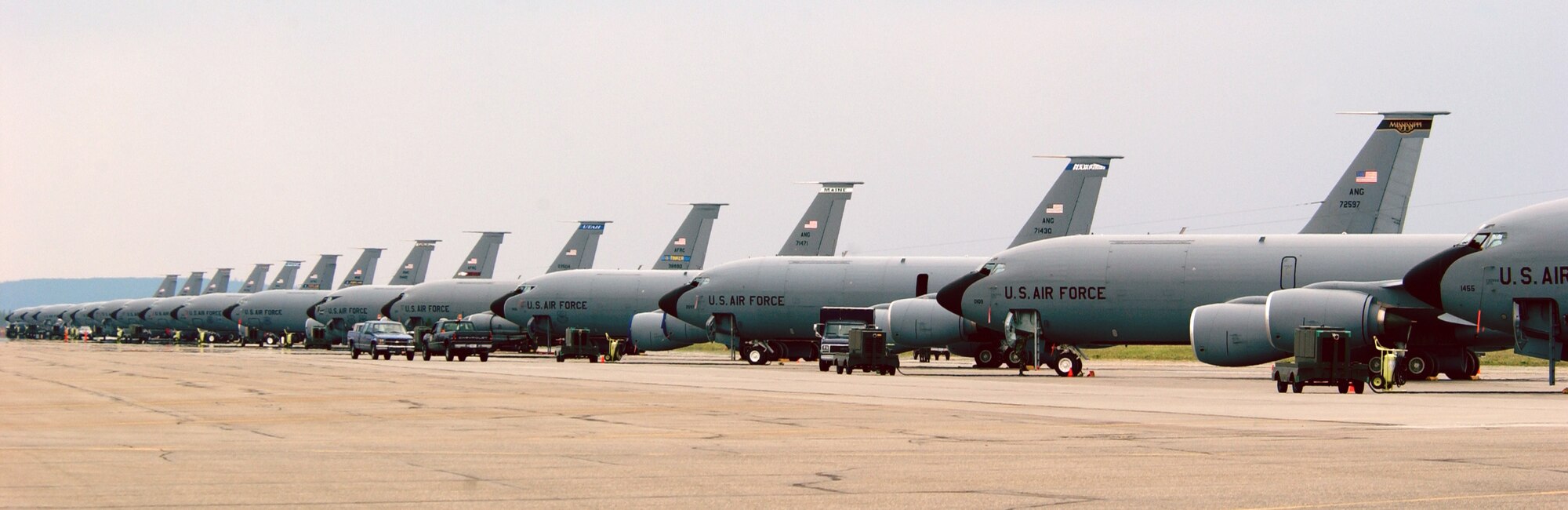 EIELSON AIR FORCE BASE, Alaska -- Multiple KC-135 Stratotanker units are displayed here during exercise Northern Edge. Northern Edge 2006 is a joint training exercise hosted by Alaskan Command and is one of a series of U.S. Pacific Command exercises that prepare joint forces to respond to crises in the Asian Pacific region.
USAF Photo by SSgt Joshua Strang
(Released)
