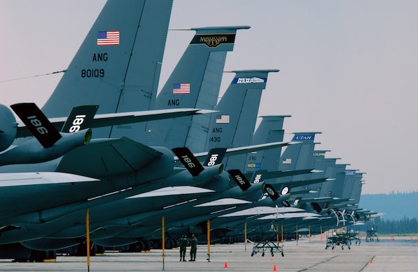 EIELSON AIR FORCE BASE, Alaska -- Tail markings from multiple KC-135 Stratotanker units are displayed here during exercise Northern Edge. Northern Edge 2006 is a joint training exercise hosted by Alaskan Command and is one of a series of U.S. Pacific Command exercises that prepare joint forces to respond to crises in the Asian Pacific region.
USAF Photo by SSgt Joshua Strang
(Released)