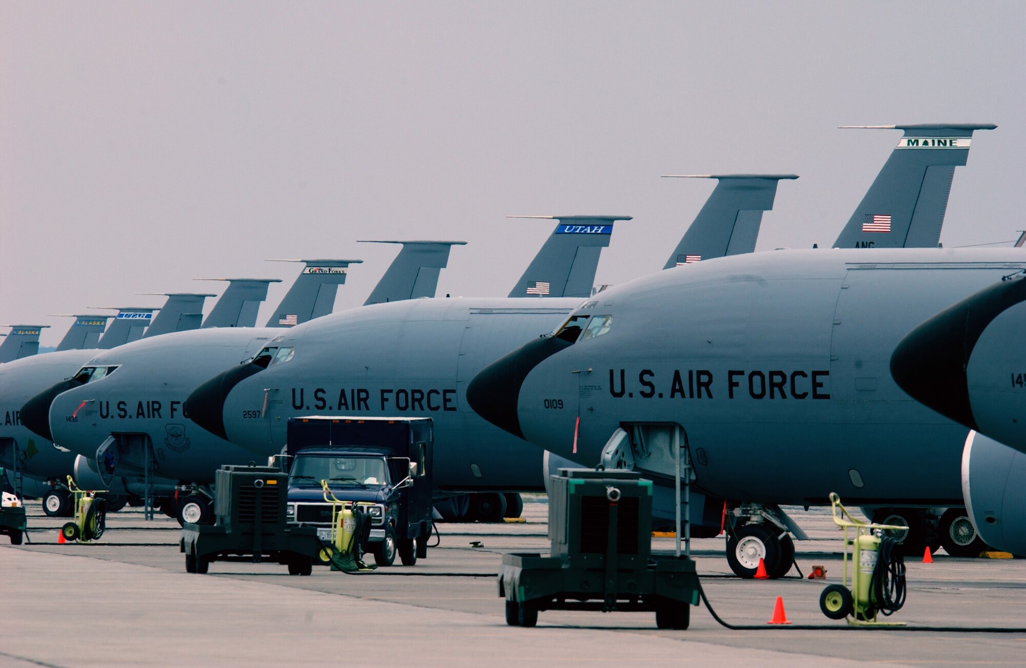 KC-135 Stratotankers from various units are at Eielson Air Force Base, Alaska, for Exercise Northern Edge 2006, a joint training exercise. It is one of a series of U.S. Pacific Command exercises that prepare joint forces to respond to crises in the Asian Pacific region. (U.S. Air Force photo/Staff Sgt. Joshua Strang)