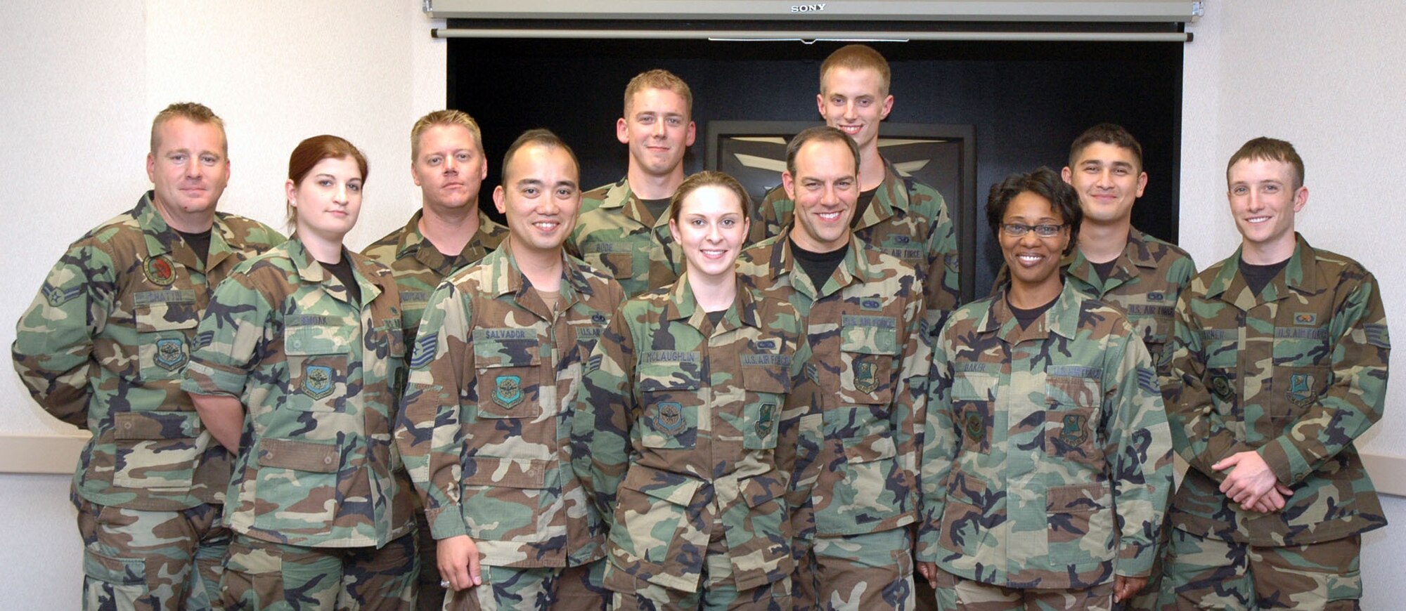Citizen Airmen with the Air Force Reserve's 940th Air Refueling Wing graduated from the NCO Leadership Development Course June 16, 2006 at Beale Air Force Base, Calif.  The class develops Air Force Reserve leaders.  Members of Class 2006-2 included: (left to right) Airman 1st Class James Chattin, 940th Aerospace Medicine Flight; Senior Airman Jacqueline Smoak, 940 AMDF; Staff Sgt. Jeremiah Lindman, 940th Maintenance Operations Flight; Tech. Sgt. David Salvador, 940th Communication Flight; Staff Sgt. James Bode, 940th Aircraft Maintenance Squadron; Senior Airman Jacqueline McLaughlin, 940th Operations Support Flight; Staff Sgt. Brian Fontenot, 940 AMXS; Airman 1st Class Nicholas St. Thomas, 940 AMXS; Staff Sgt. Alison Baker, 940 AMXS; Staff Sgt. Rene Contreras, 940 AMXS; and Staff Sgt. Dustin Warner, 940 AMXS.  (U.S. Air Force photo/Stacey Knott)