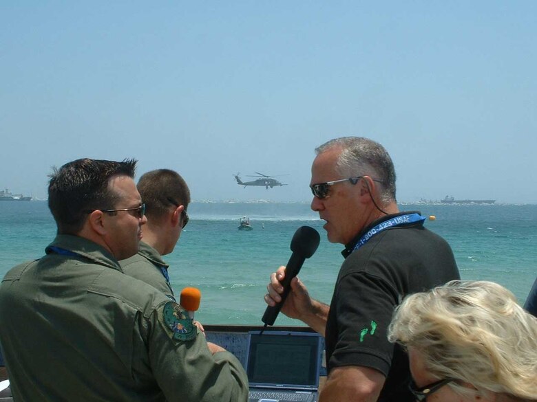 920th Rescue Wing members Tech. Sgt. Shane Smith (left), Tech. Sgt. Chris Mora (center) and Master Sgt. Michael Gorsline (right) narrated the 920th Rescue Wing's portion of the Ft. Lauderdale Air and Sea Show.  An estimated crowd of four million attended the show.